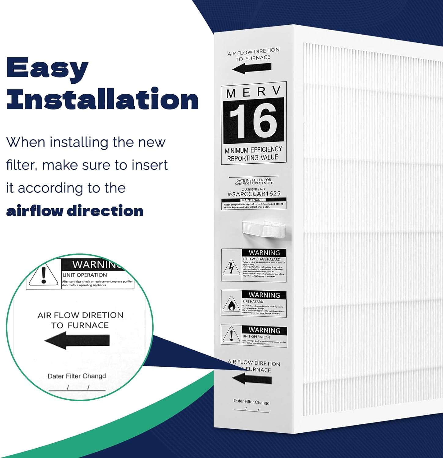 2-Pack GAPCCCAR1625 Replacement Air Filter MERV 16 Compatible With Bryant/Carrier Infinity 16" x 25" x 4"Air Purifier (Actual Size: 17.16'' x 24.48'' x 3.54'')