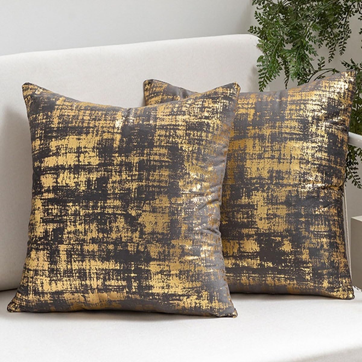 ZZDZW Square Throw Pillow Cases 2 Pack,Velvet Cushion Covers 50cm X 50cm 45cm X 45cm 55cm X 55cm Pillowcases For Sofa Cushions Pillow Cases With Zip Patterned Cushion Cover(G,45x45 cm Set of 2)