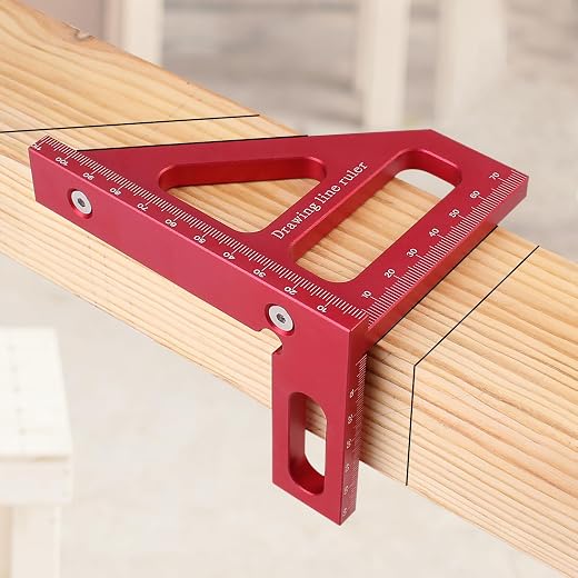 3D Multi-Angle Measuring Ruler,45/90 Degree Aluminum Alloy Woodworking Square Protractor,Drawing Line Ruler, Miter Triangle Ruler High Precision Layout Measuring Tool for Engineer Carpenter,R
