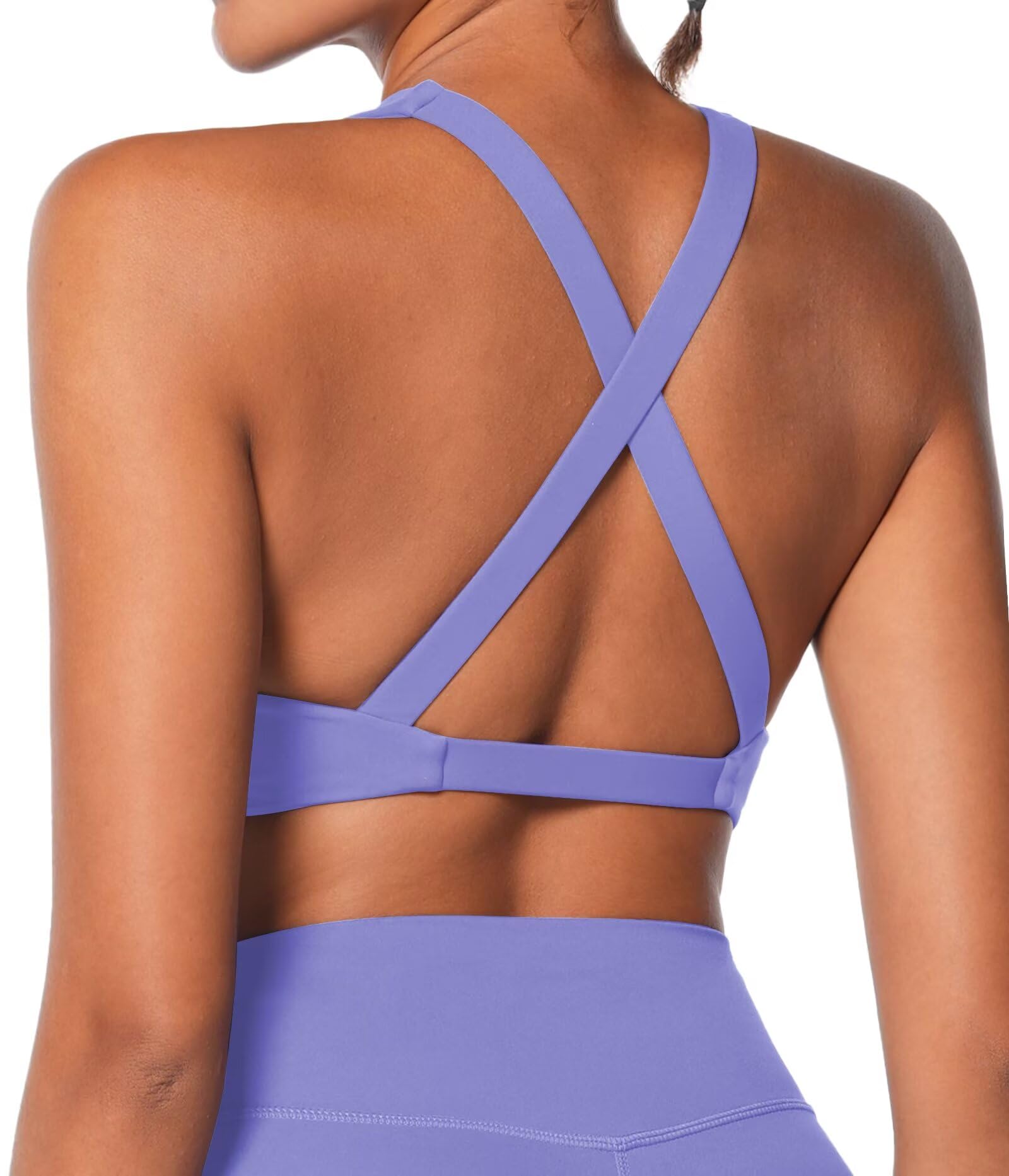 Sunzel Sujetador deportivo para mujer, espalda cruzada, ombliguera para yoga, con almohadillas extraíbles, doble forro, cuello en V, sin varillas, brasier de entrenamiento