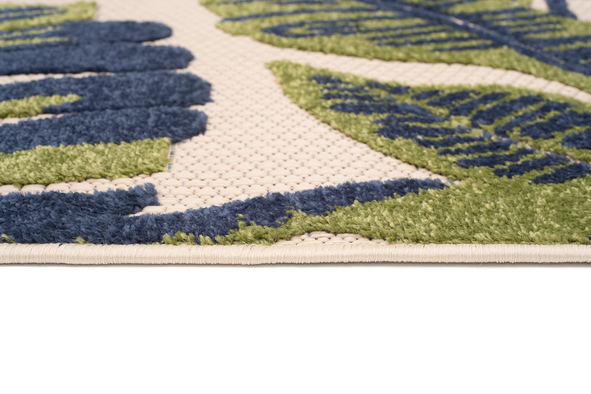 TAPISO Patio Tappeto Salotto Esterno Pelo Corto Design Moderno Motivo Floreale Foglie Monstera Effetto 3D Blu Verde Sala Camera Terrazza Balcone Outdoor Indoor Oeko-Tex 80 x 150 cm