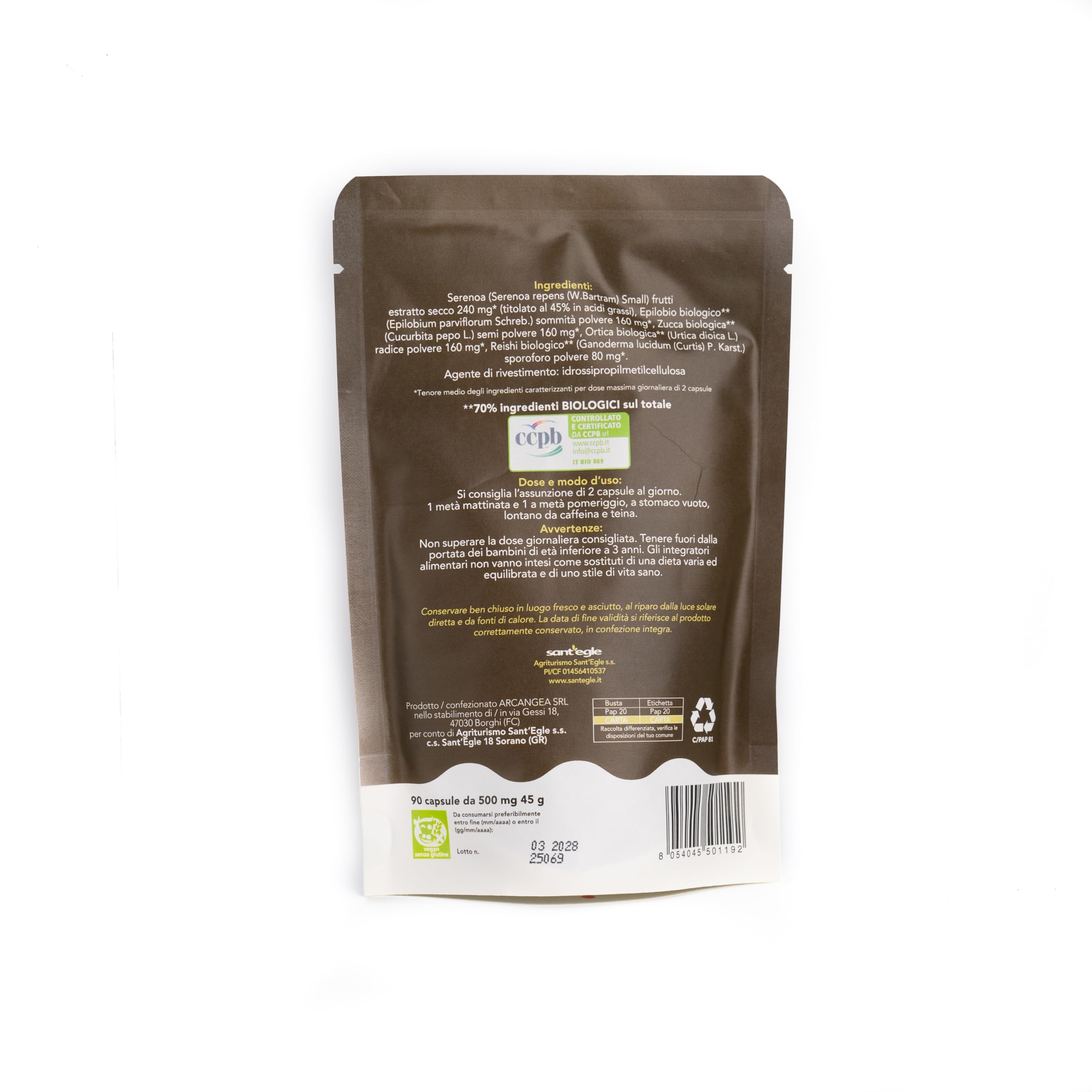Sant'Egle Prostata Felice, Integratore Biologico per Prostata e Calvizie, 90 capsule