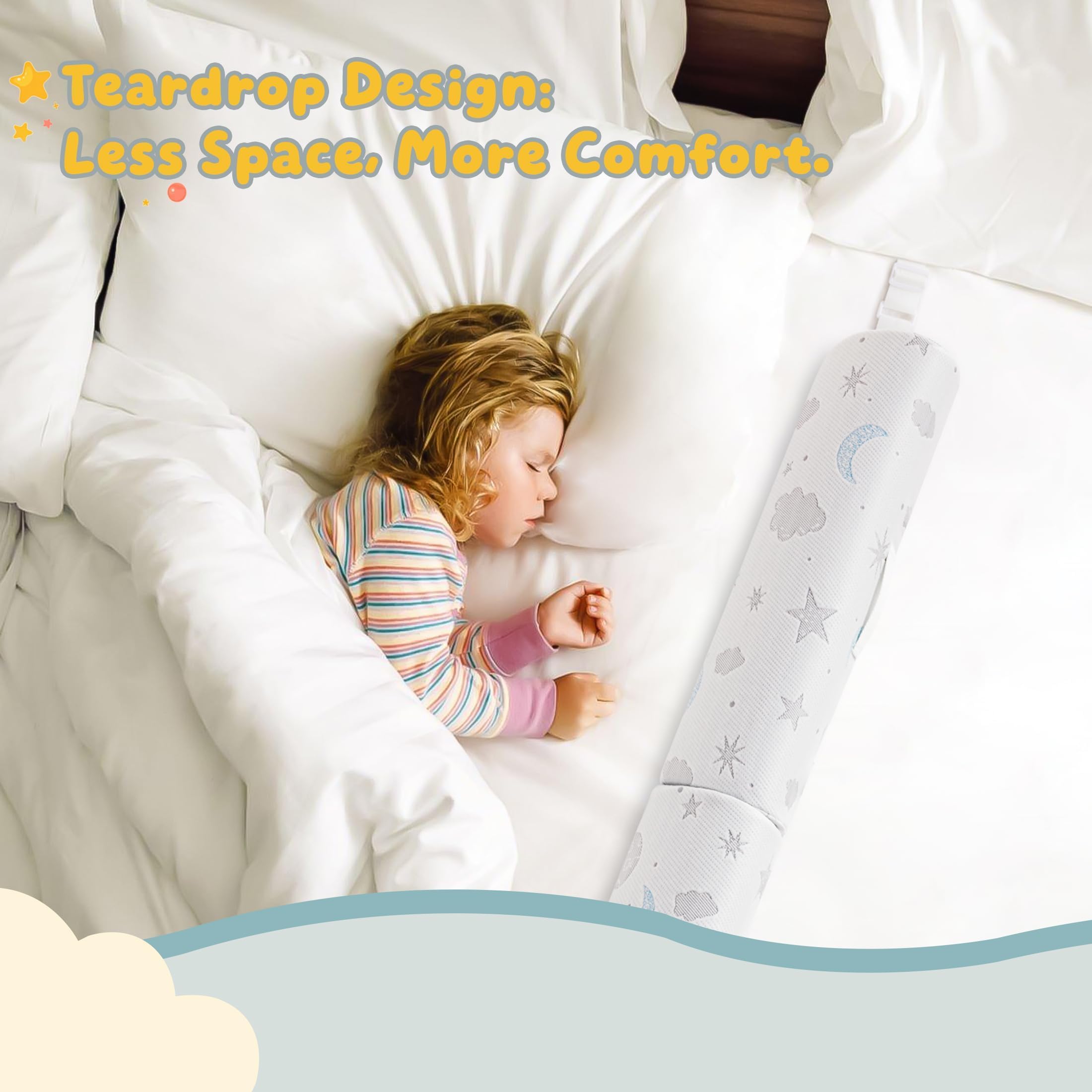 Sponda Letto per Bambini - Barriera in Schiuma con Cinghie Regolabili e Grip Antiscivolo, Rivestimento Traspirante, Impermeabile e Lavabile, Protezione Letto per Bimbi e Anziani