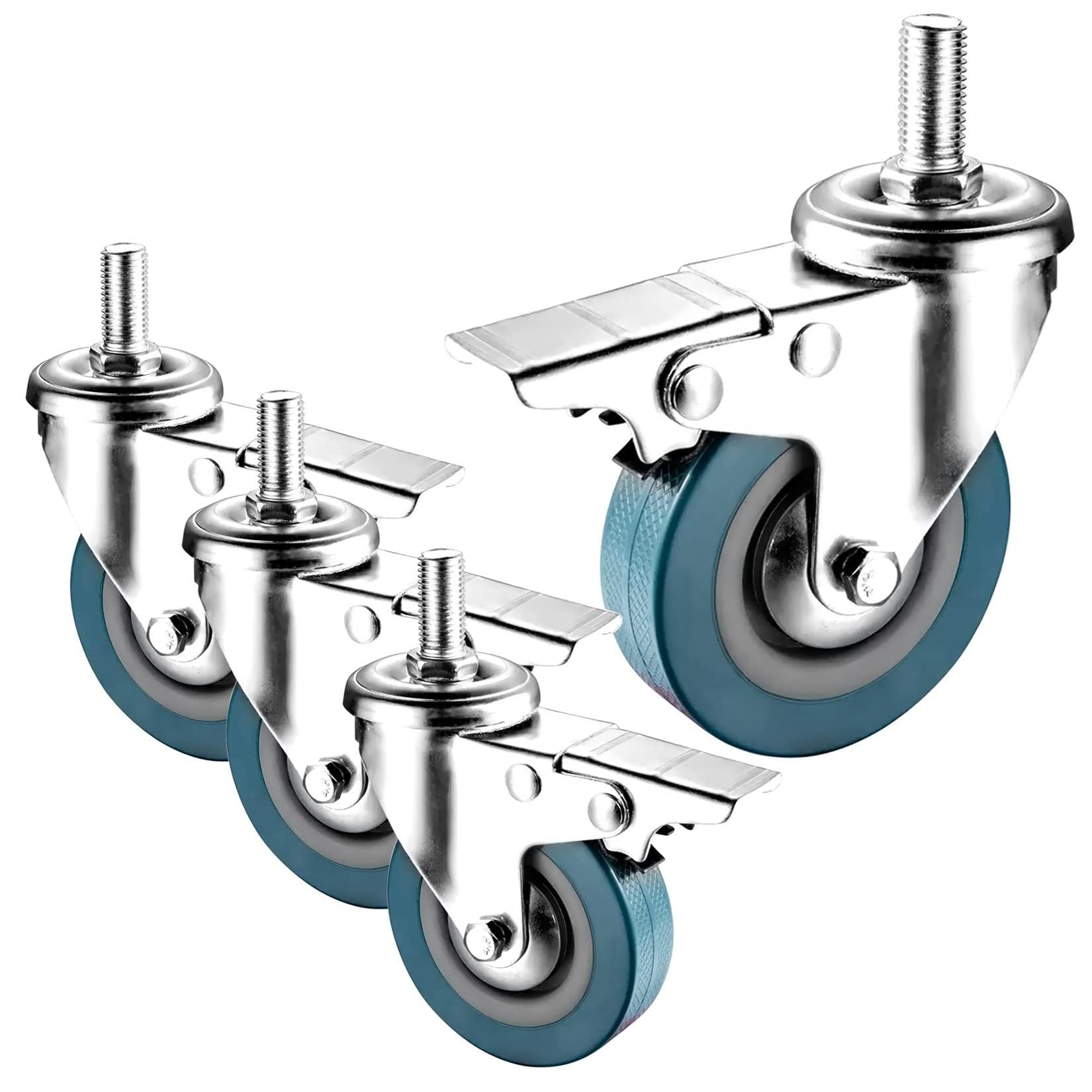 ZGUOUZANTYE 2.5/3 Inch Castor Wheels M10/12 Swivel Stem 4 Pack With Dual Locking Brakes No Floor Marks Silent(Brake,65mm(2.5in) m10)