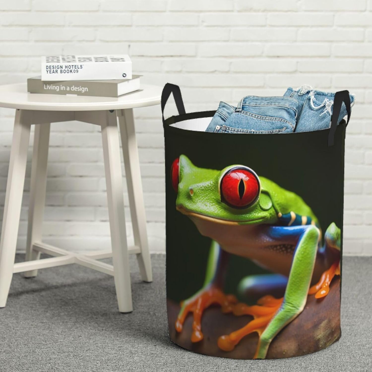 Red Eyes Tree Frogs Laundry Basket Circular Laundry Hamper with Handles Waterproof Collapsible Cloth Storage Bin Large Washing Baskets for Blanket, Toy In Bathroom, Bedroom Medium