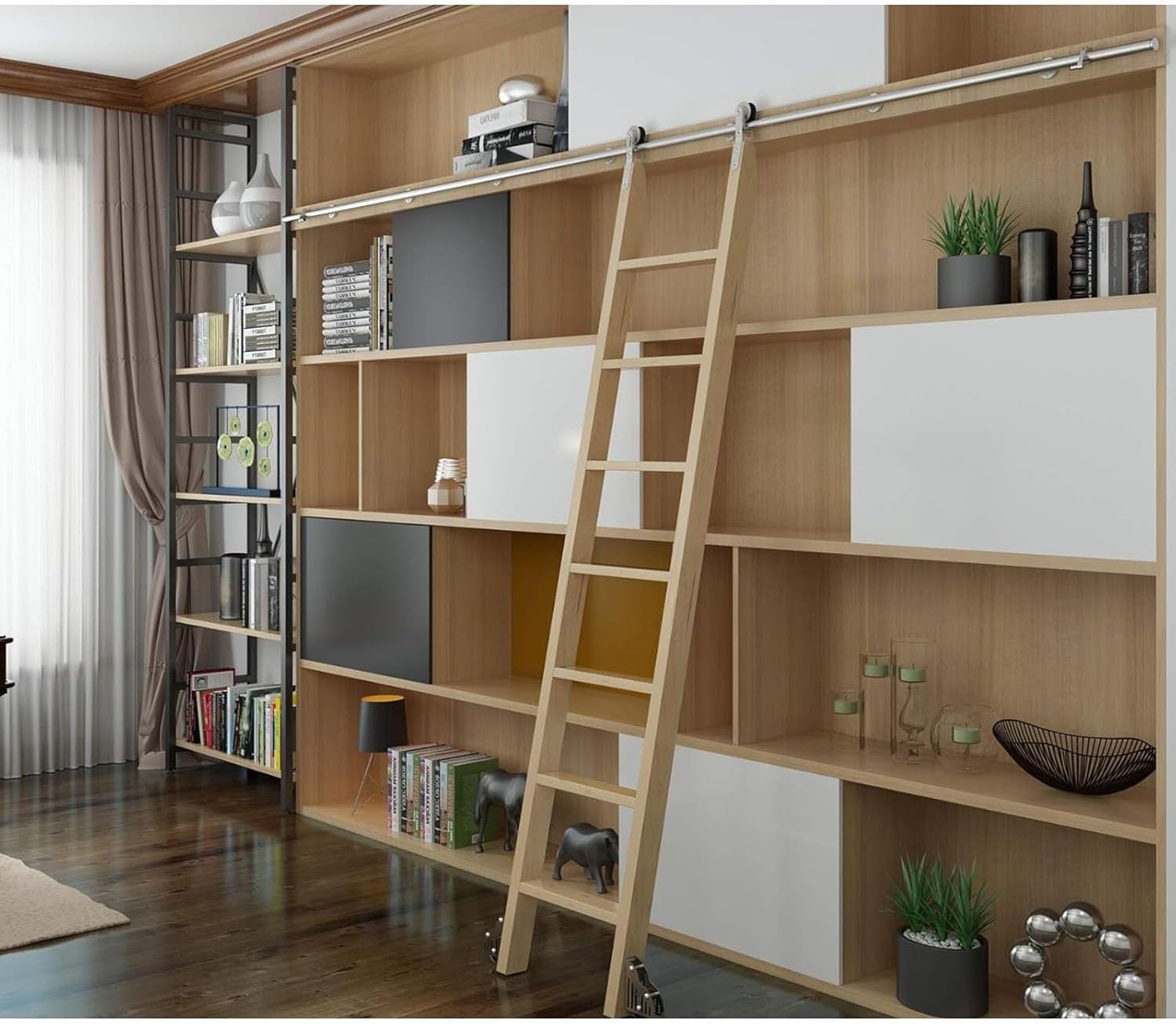 Sliding Hardware Rolling Library Kit,Stainless Steel Rolling Library Ladder Hardware Home Office Library Barn Style Sliding Round Track/Rail,One Color-200cm Track kit