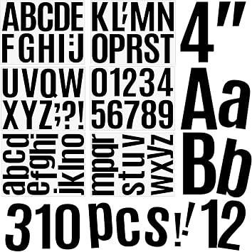 310 Piece 4 Inch Bulletin Board Black Letters, Large Letter Stickers Self Adhesive Alphabet Numbers Stickers for Classroom Bulletin Board, Mailbox, Signs, Window, Door
