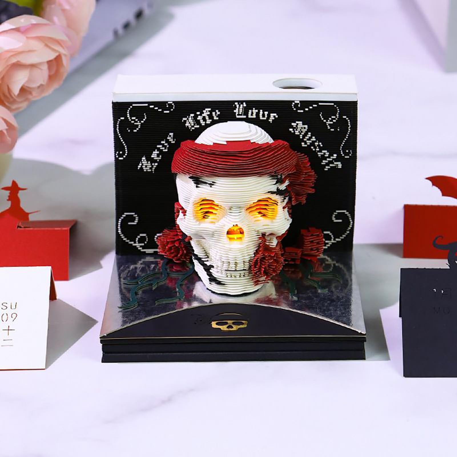 3D Tischkalender 3D Memo Block Abreißkalender Halloween Schädel