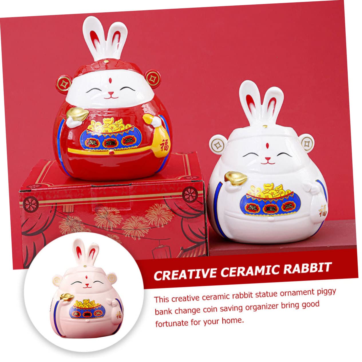 BESTonZON Céramique Forme De Lapin Économiseur De Monnaie Décoratif Porcelaine pour Maison Bureaux pour Et Famille