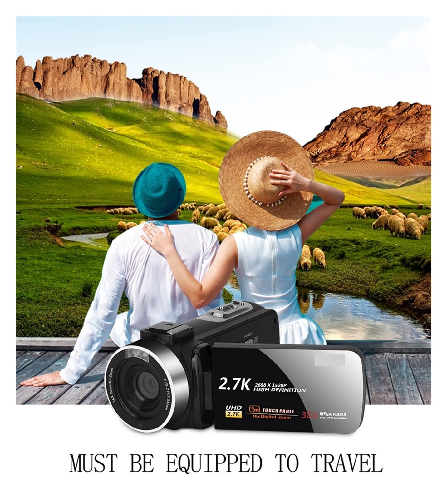 Cámara de Video, Videocámara videocámara 3.0 Pulgada IPS HD Vlogging Camera Touch Screen Real 2.7k cámaras Digitales y grabadora de Video(with 32GB SD Card,DV03-Lens)