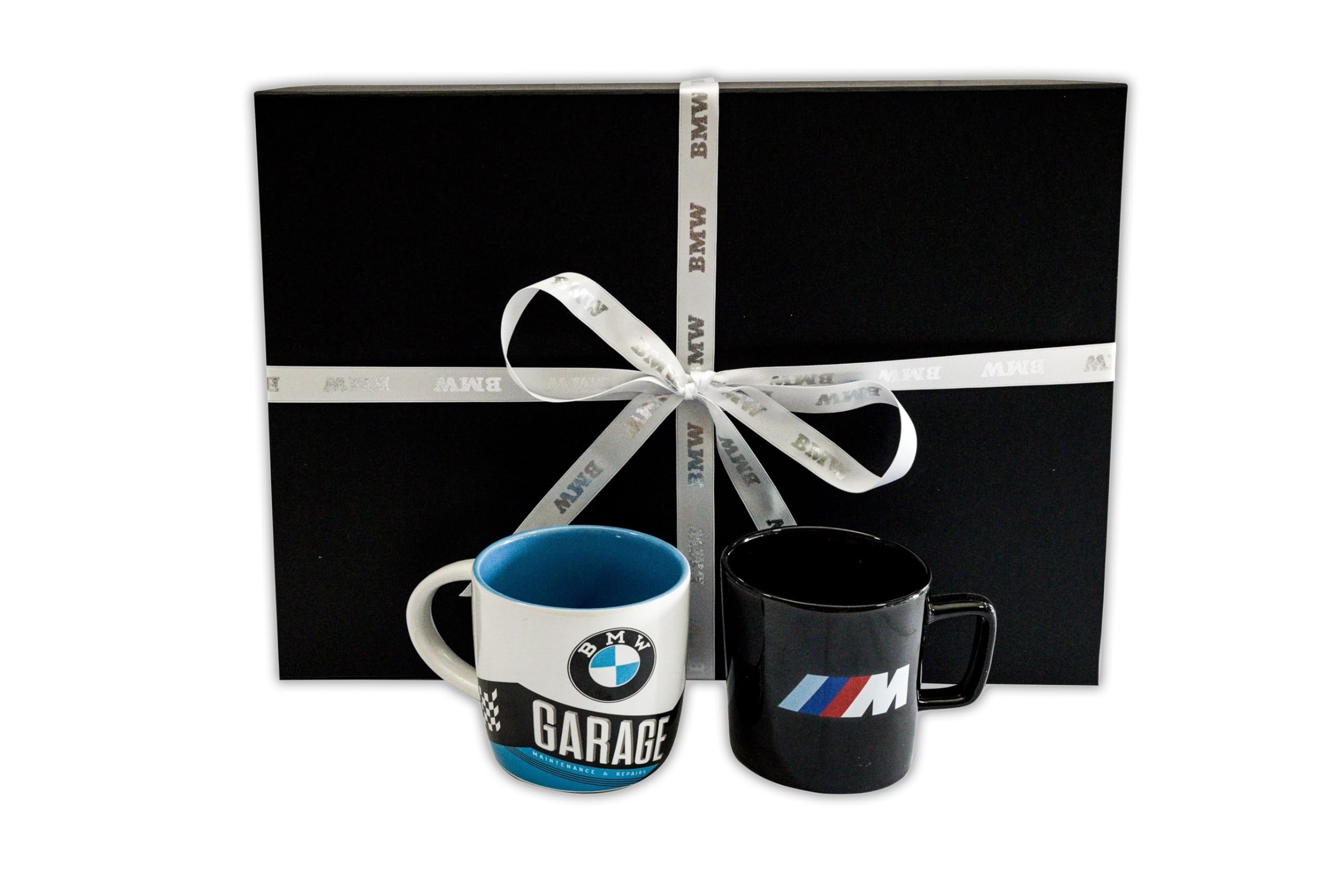 BMW Set de regalo de 5 piezas en caja de regalo exclusiva, esponja de disco, cordón textil, paño de algodón, taza M, caja de cierre magnético de alta calidad, toalla