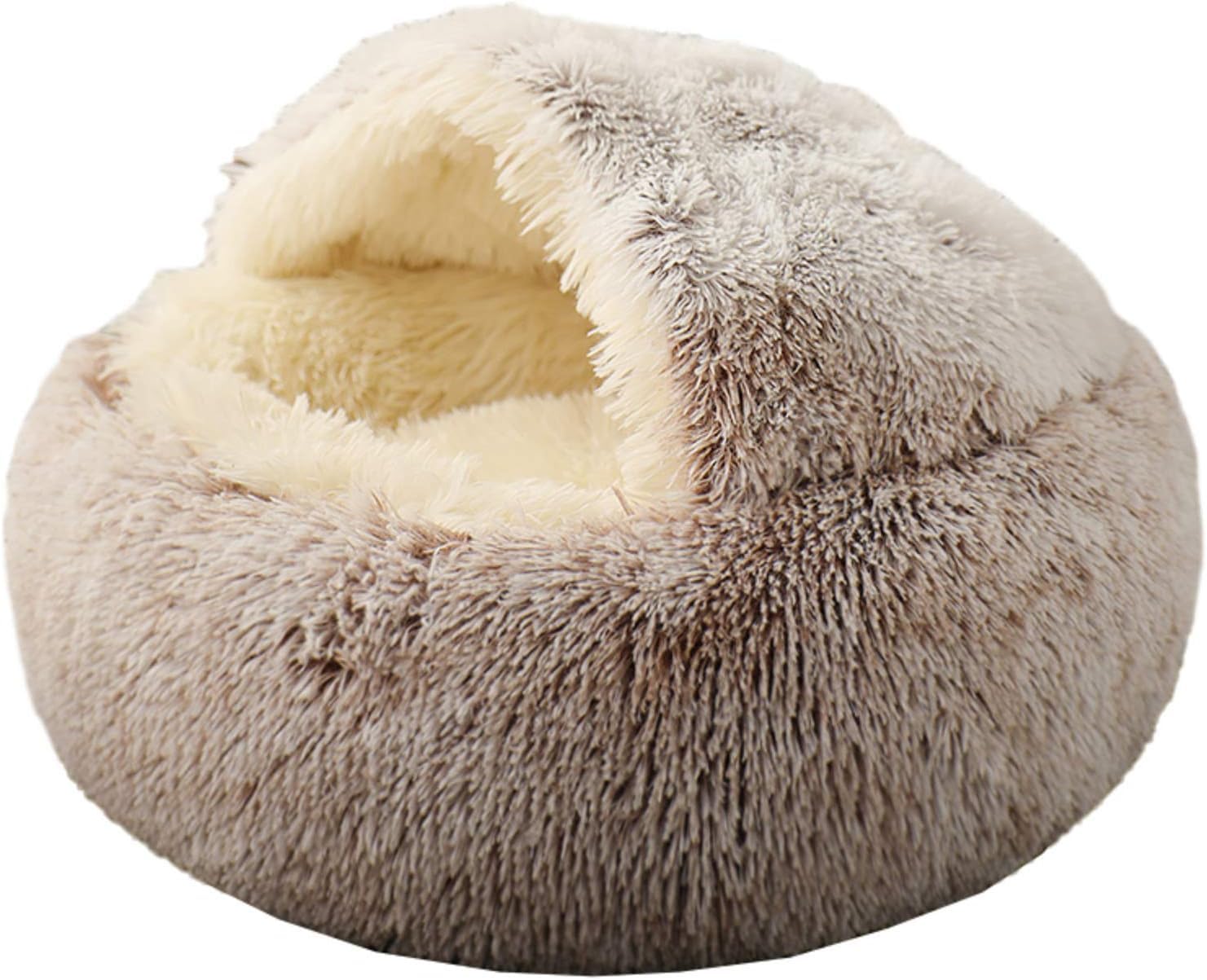 MEETOZ Cat Bed Round Fluffy Hooded Cat Bed Cave with Non-collapsed Plush Cover