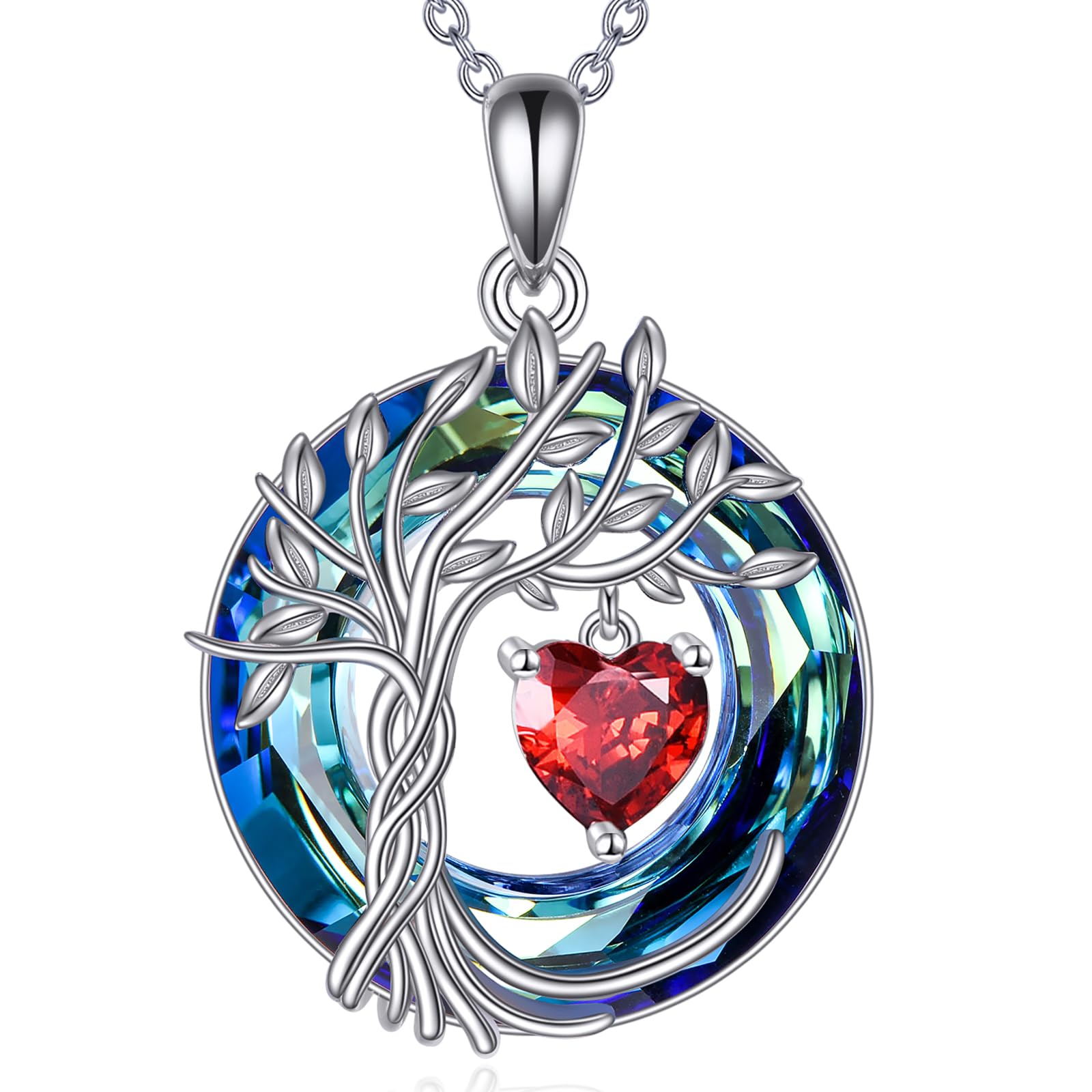 POPLYKE Lebensbaum Geburtsstein kette für Damen 925 Sterling Silber Baum des Lebens Schmuck mit Kristall Weihnachtsgeschenke für Mutter Ehefrau
