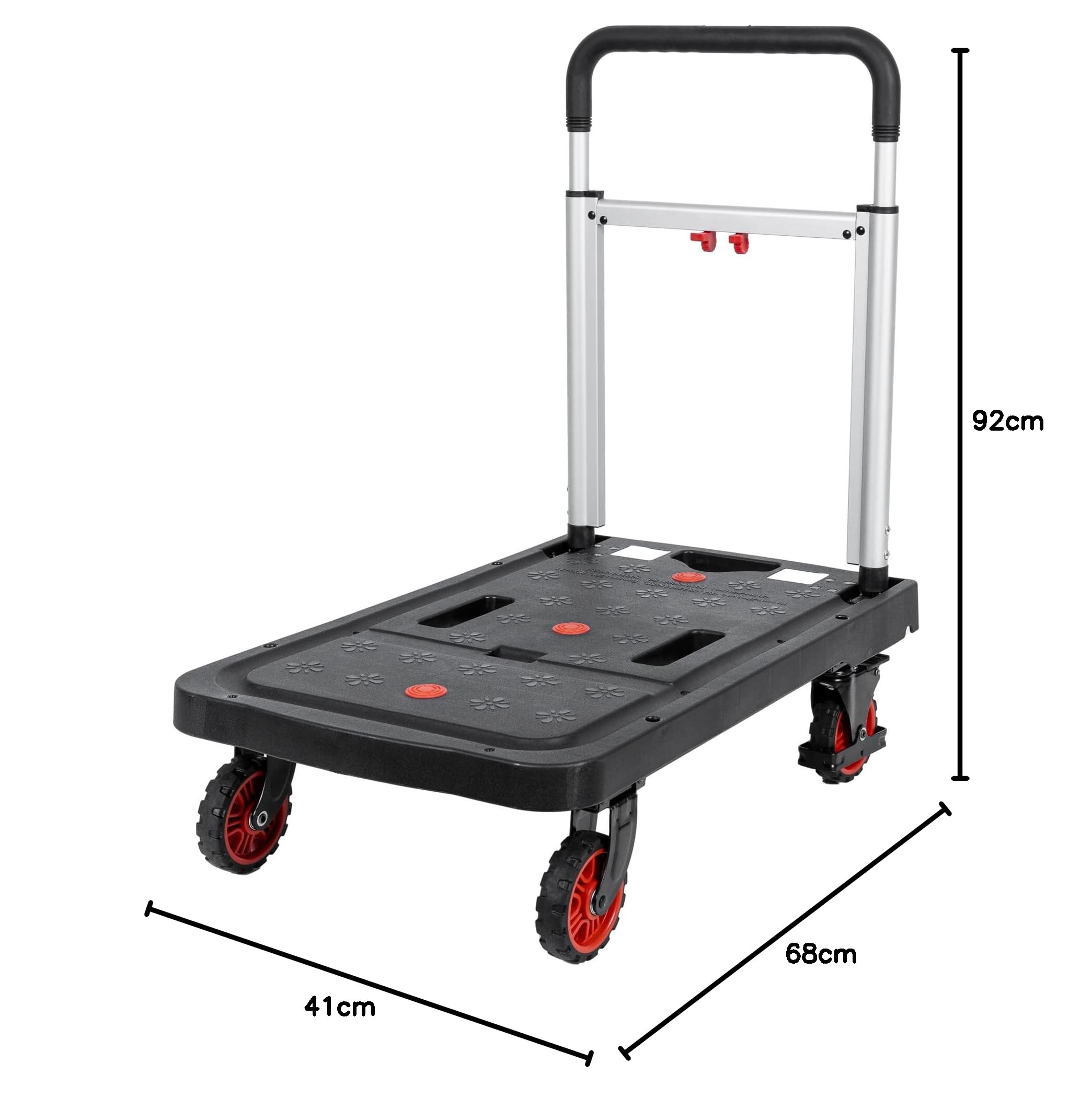 STIER Plattformwagen, Rollwagen, vollständig klappbar, Tragkraft 137 kg, 680 x 410 x 920/80 mm, 2 Lenk- & 2 Bockrollen