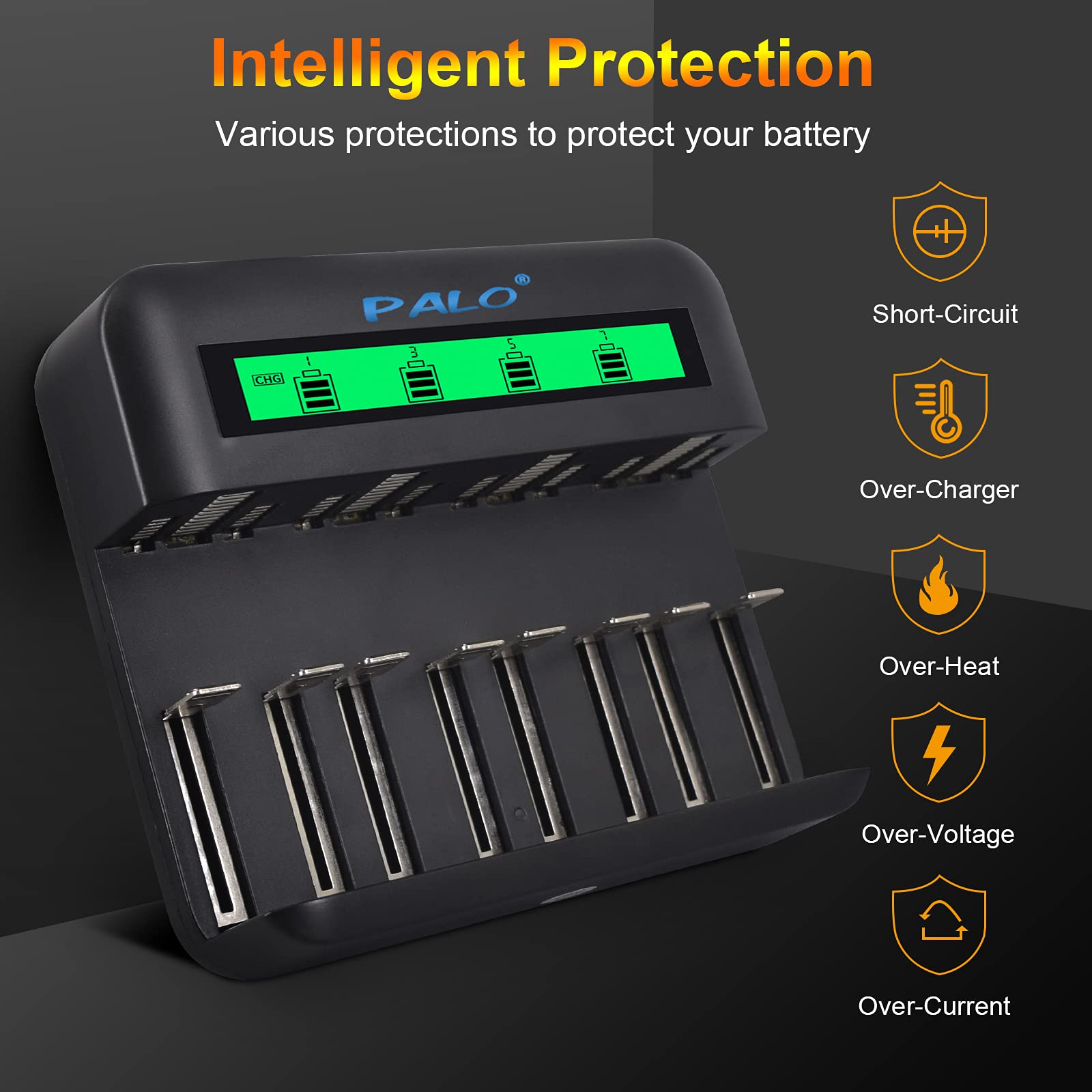 - Paquete de 4 baterías recargables de alta capacidad de 8000 mAh con cargador de batería universal para AA AAA C D