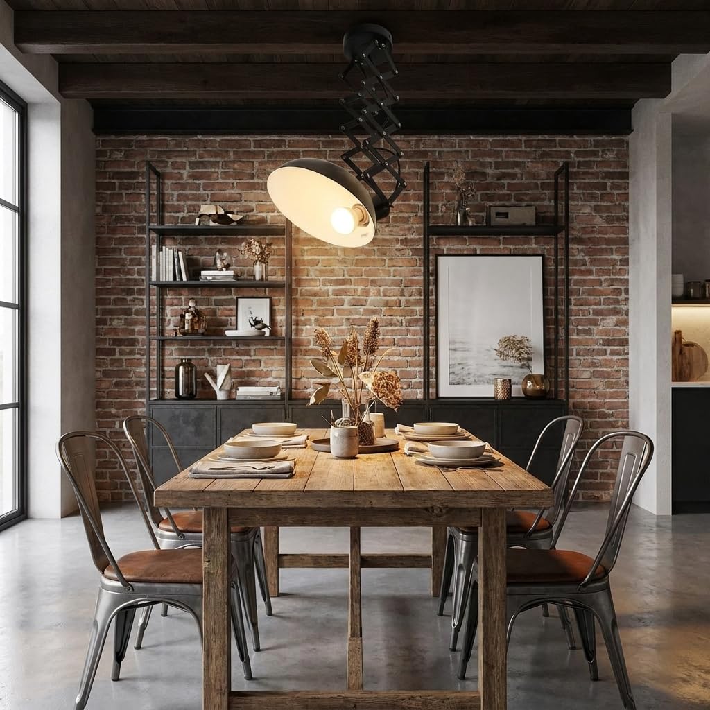 BARCELONA LED Vintage Industrielle Deckenlampe Ausziehbar Scherenarm Pendelleuchte E27, Metall Schwarz Matt, 220–240V, 40W, Verstellbar, Wohnzimmer Küche Schlafzimmer Büro Loft Beleuchtung
