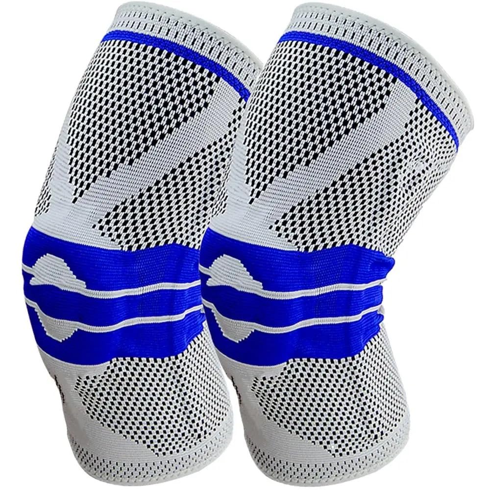 1 par de rodilleras de compresión con estabilizadores laterales y almohadilla de gel de silicona para rótula, desgarro de menisco, artritis para correr, soporte (gris, XXL)