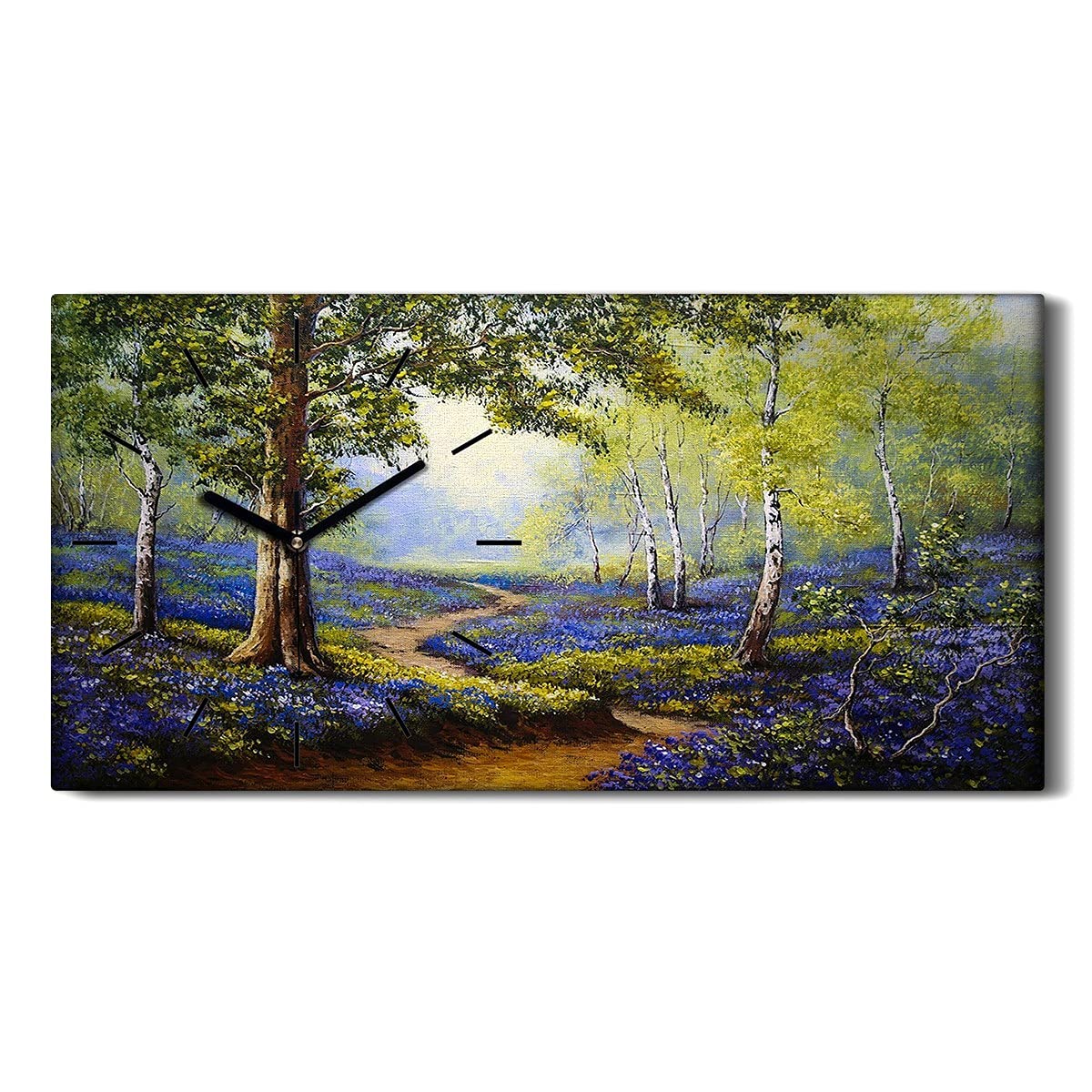 Horloge sur toile silencieuse ne pas tic tac décor forestier fleurs d'arbres 60x30cm