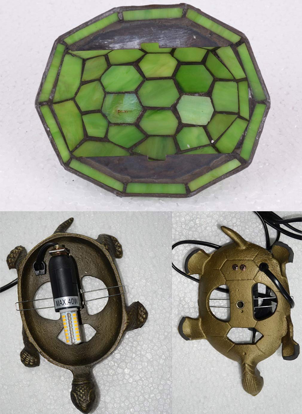 Creatividad Tortuga Lámparas de Escritorio, Tiffany Lámpara de Mesa LED Clásico Luces de Noche, Manchado Sombra de Cristal Antiguo Luces de Mesa para Dormitorio Encendiendo,Beige