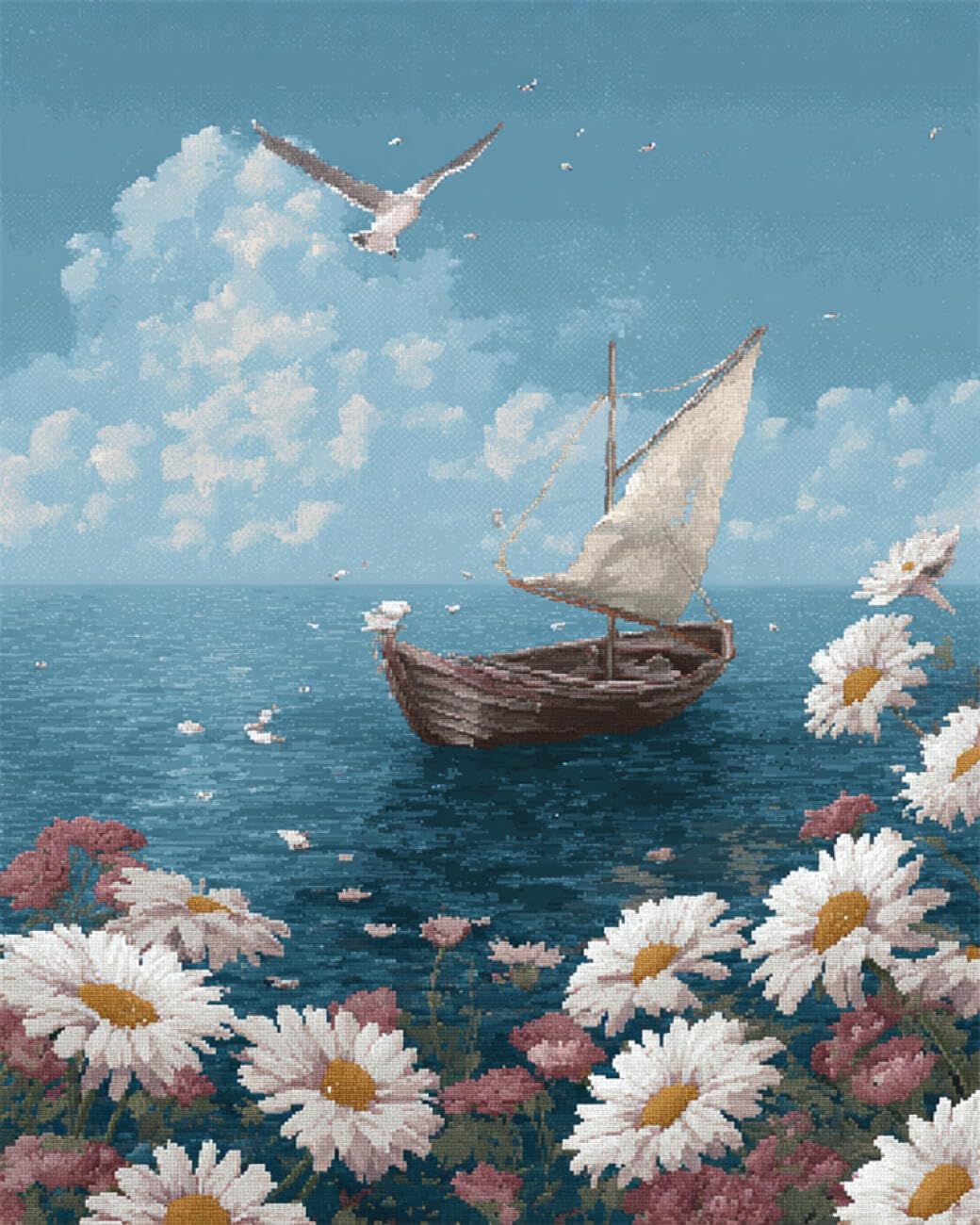 RKFLGEW DIY Embroidery Set Flowers and Boats 30x40cm