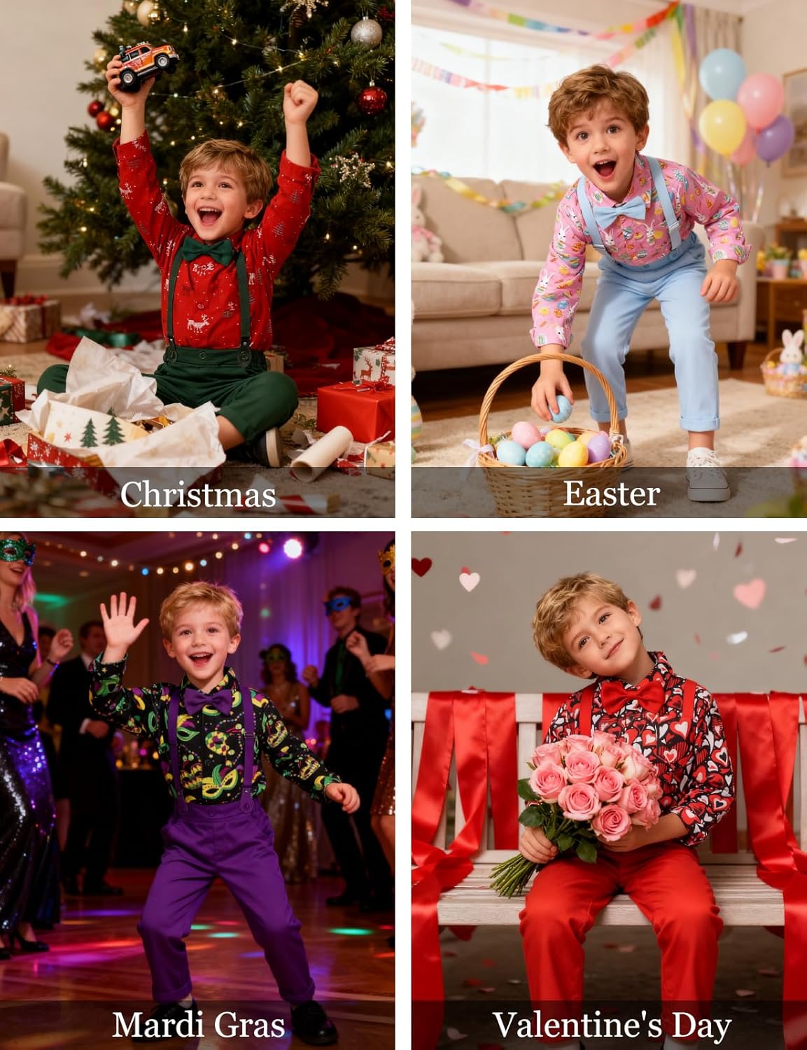 A&J DESIGN Toddler Formal Outfit Boy with Suspender Baby Dress Clothes Kids Set 12 Months-6 Years, Shirt & Pants & Bow Tie - Image 4