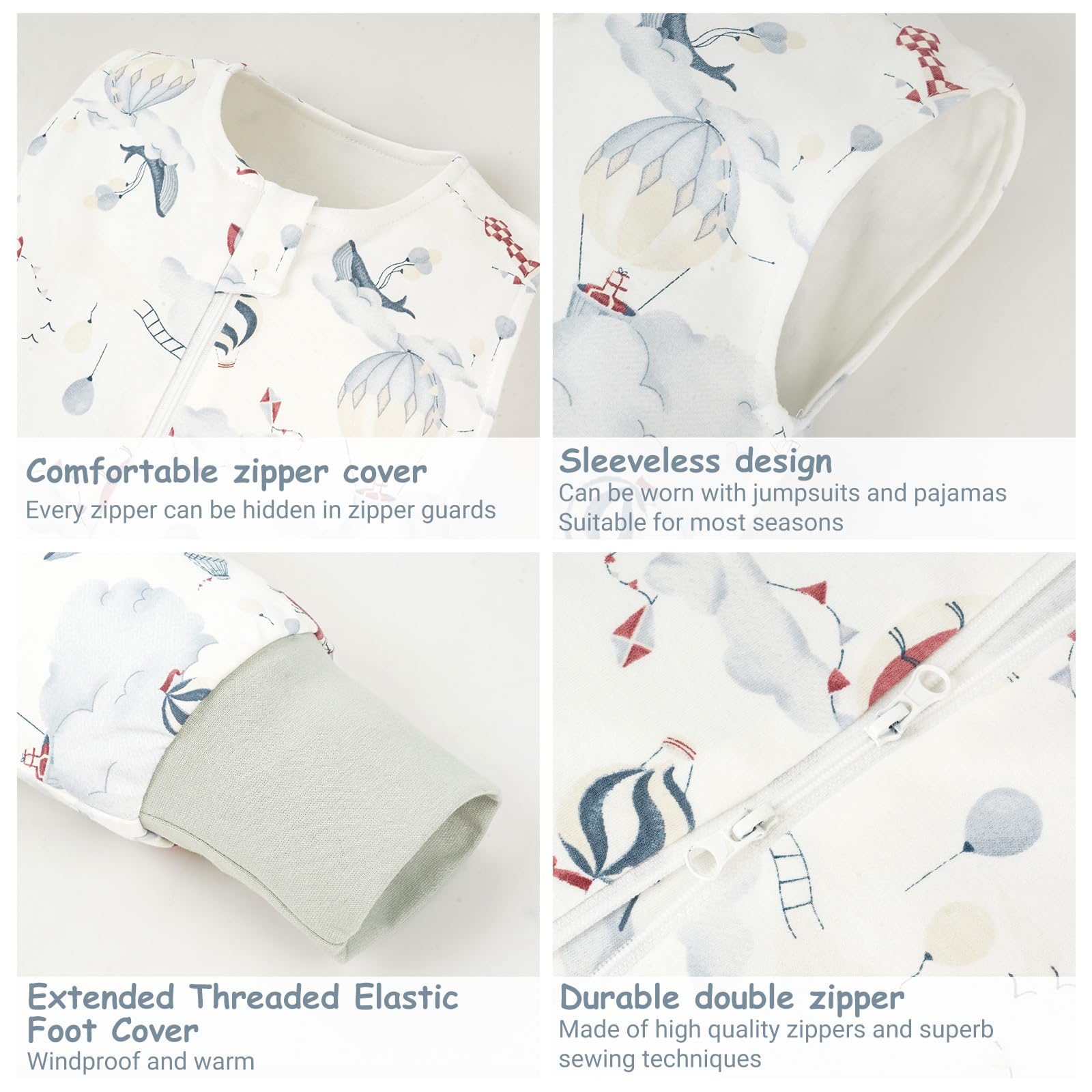 WYTbaby - Sacco nanna con piedi, 1.0 Tog, in 100% cotone, morbido sacco nanna per tutto l'anno, senza maniche, ideale per dormire e quando fa caldo, perfetto per bambine e bambini, 80 cm