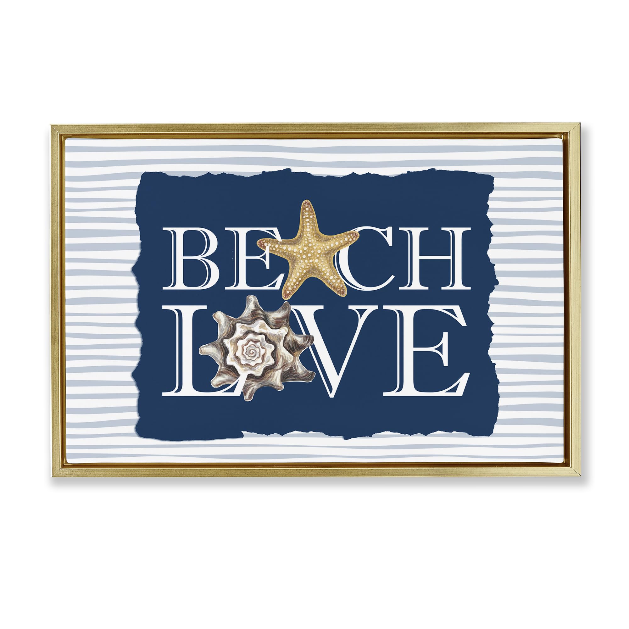 Stupell Industries Metallic Gold (Matte) 'Beach Love Seashells'| Floating Frame Canvas Art