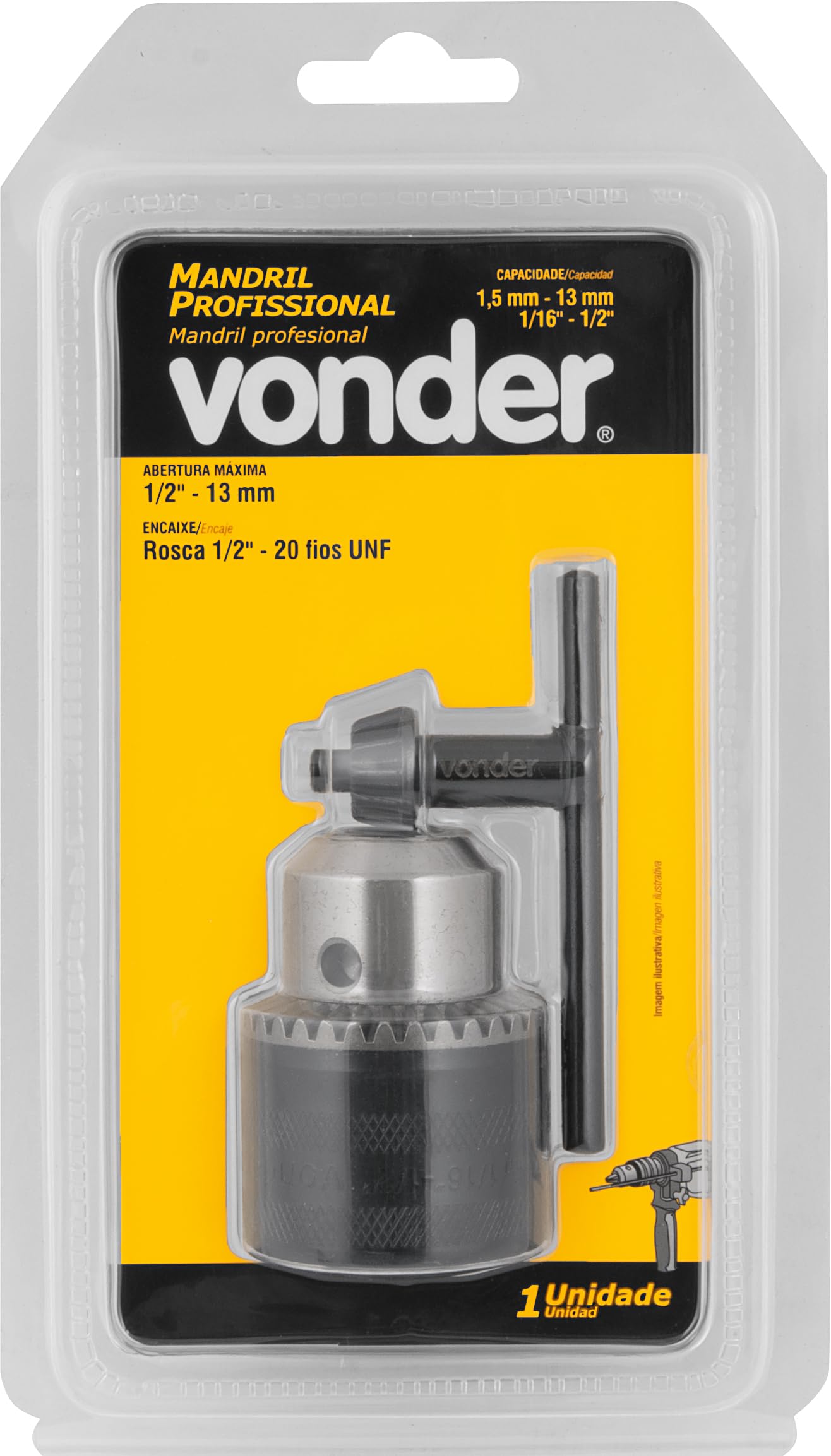 Vonder, Mandril Com Chave, 1,5 Mm - 13,0 Mm, 1/2