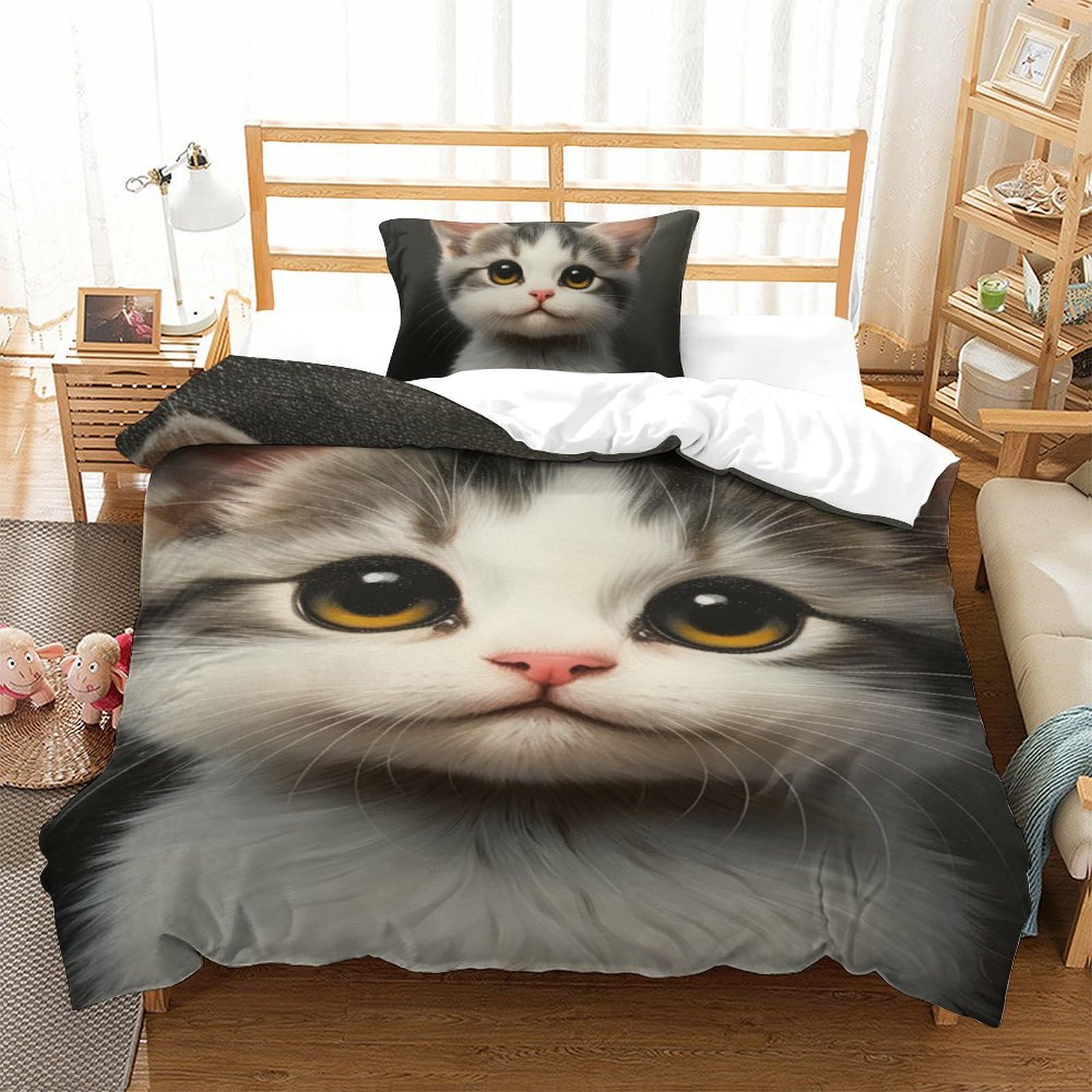 Parure de lit chat tacheté 3D housse de couette 135x200 microfibre ado single