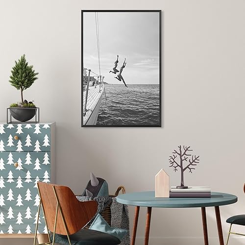 Miniatura 2 de ZHIXQMG Póster retro moderno de los años 80 en blanco y negro, lienzo de playa en blanco y negro, arte de pared, verano, océano, vela, barco, yate,