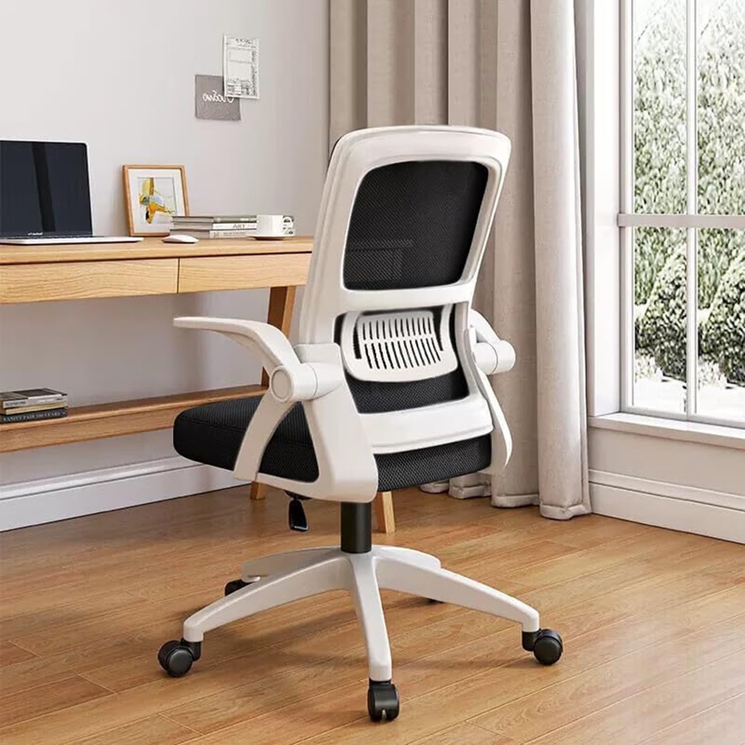 Silla Ergonómica Oficina Casa Malla Transpirable Respaldo Alto | Regulable en Altura, Función Giratoria, Reposabrazos Abatibles, Soporte Lumbar
