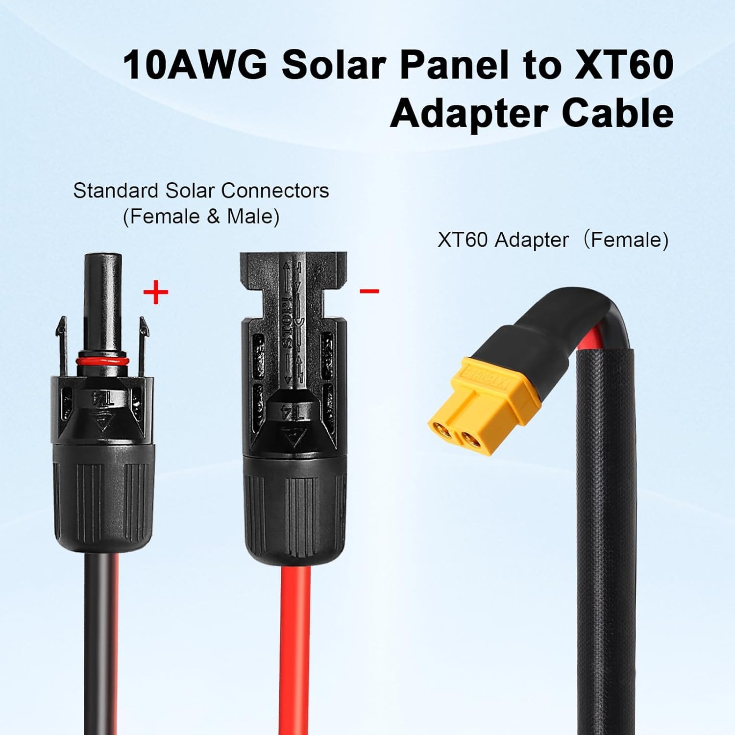 MOOKEERF Kabel solarny na XT60, 10AWG, 150 m, złącze solarne do XT60, kabel adaptera do panelu słonecznego do akumulatora, kampera, przenośna stacja zasilania, generator słoneczny, 127 m