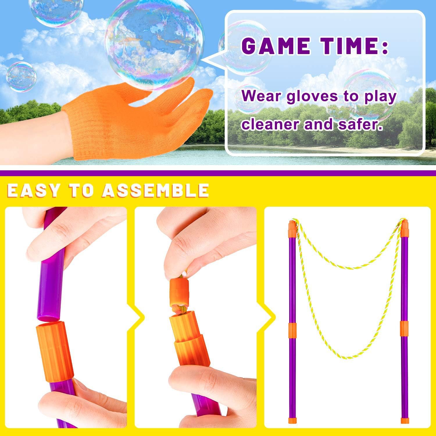YeahBoom Juego de pompas de jabón gigantes, 2 unidades grandes, diseño telescópico de pompas de jabón, juguetes de burbujas de jabón, fáciles de llevar, para juegos al aire libre, fiestas