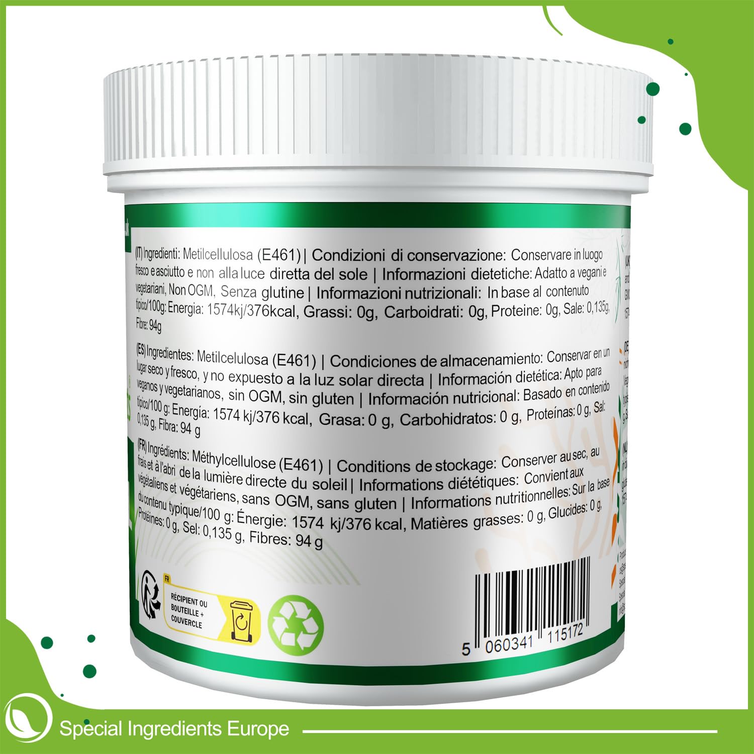 Special Ingredients Methocel Méthylcellulose 250g - Cellulose purifiée pour aliments - Épaississant, agent liant, stabilisant & émulsifiant - Convient aux vegans & végétariens - Emballage recyclable