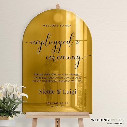 Miniatura 9 de Letrero de bienvenida de boda con espejo plateado personalizado  Letreros de boda de acrílico con espejo plateado y dorado personalizado  Letrero de