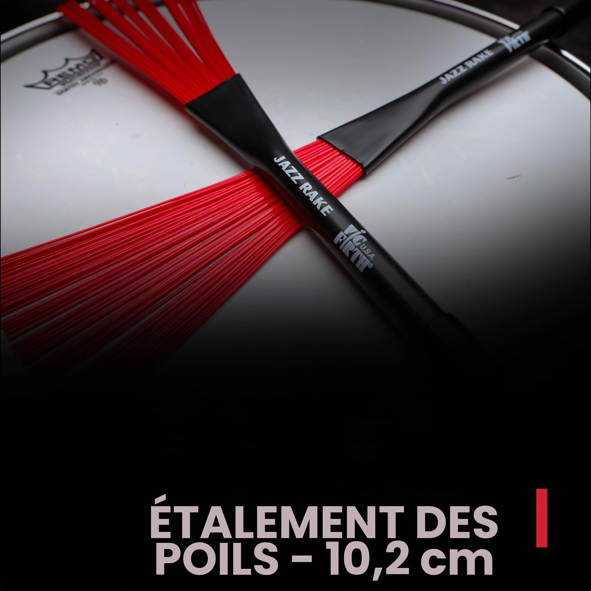 Vic Firth Balai de Jazz, Poils Escamotables Rouges, Manche en Plastique