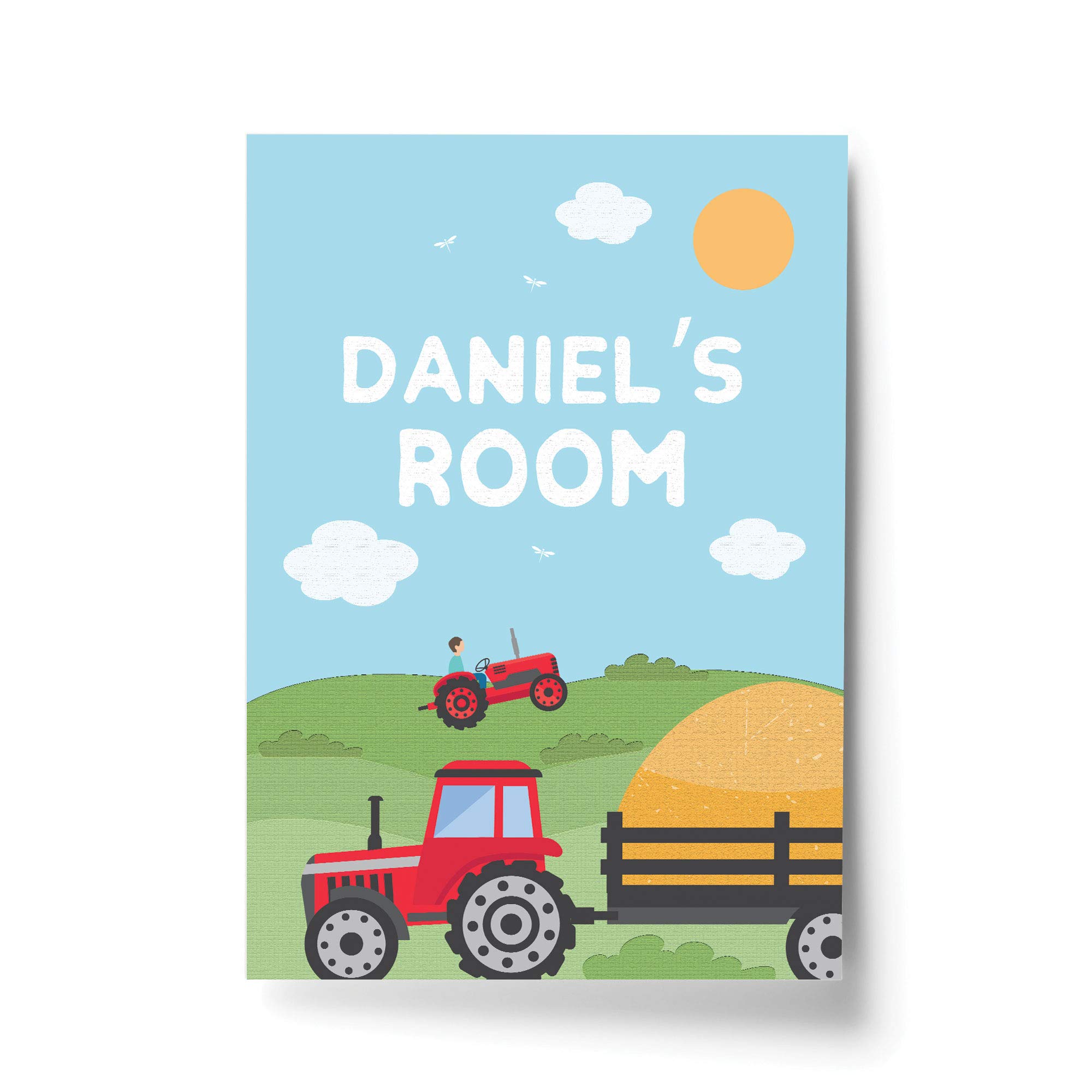 RED OCEAN FRAMED Nursery Print Personalised Boys Bedroom Sign Farming Print Bedroom Decor Wall Art (A4 Print Only - PERSONALISED Tractor Room)