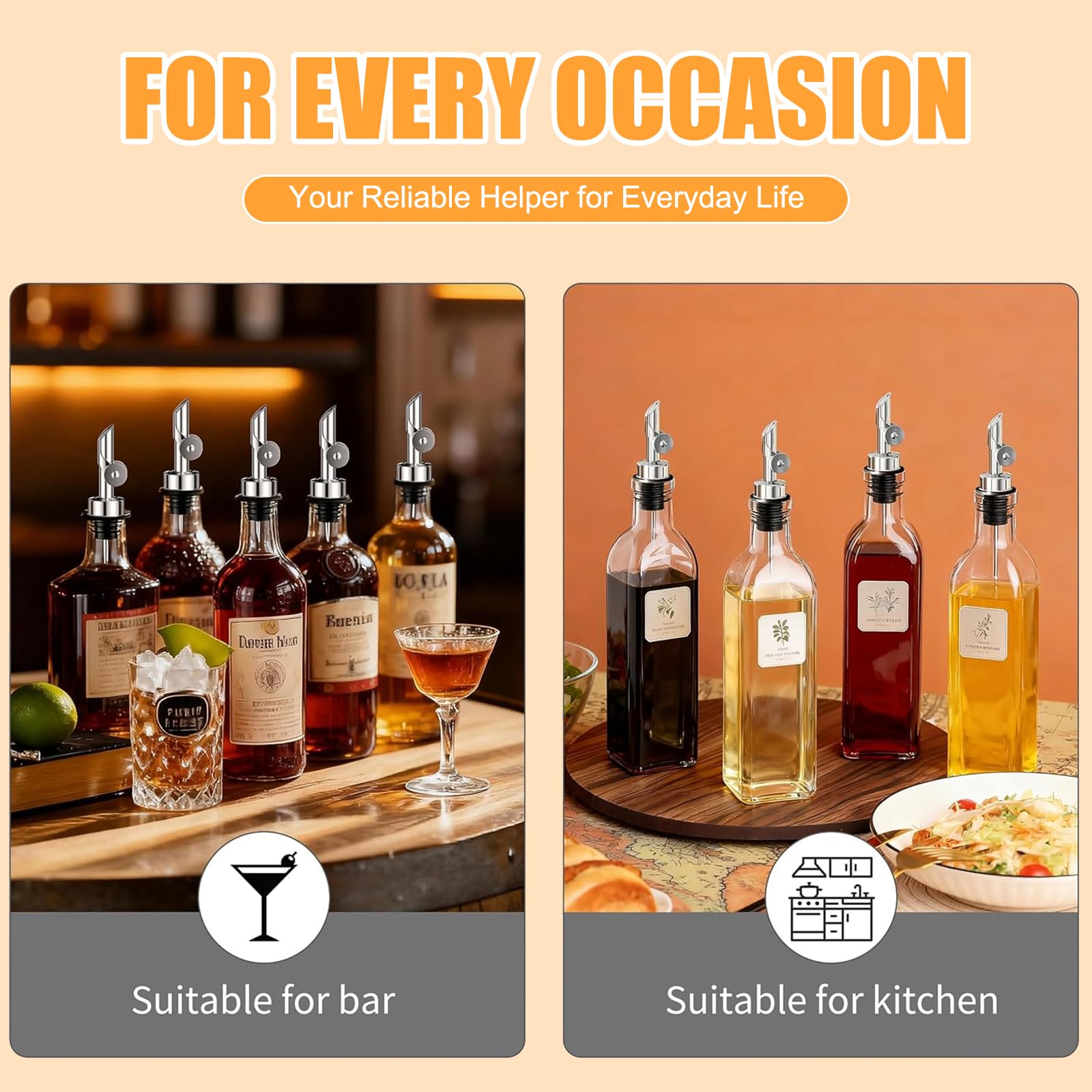 4 Piezas Vertedores de Licor de Acero Inoxidable, Vertedor de Acero Inoxidable Automático, Vertedor de Botellas, Sello Hermético, para Vino, Licores, Aceite de Oliva, Jarabe, Vinagre