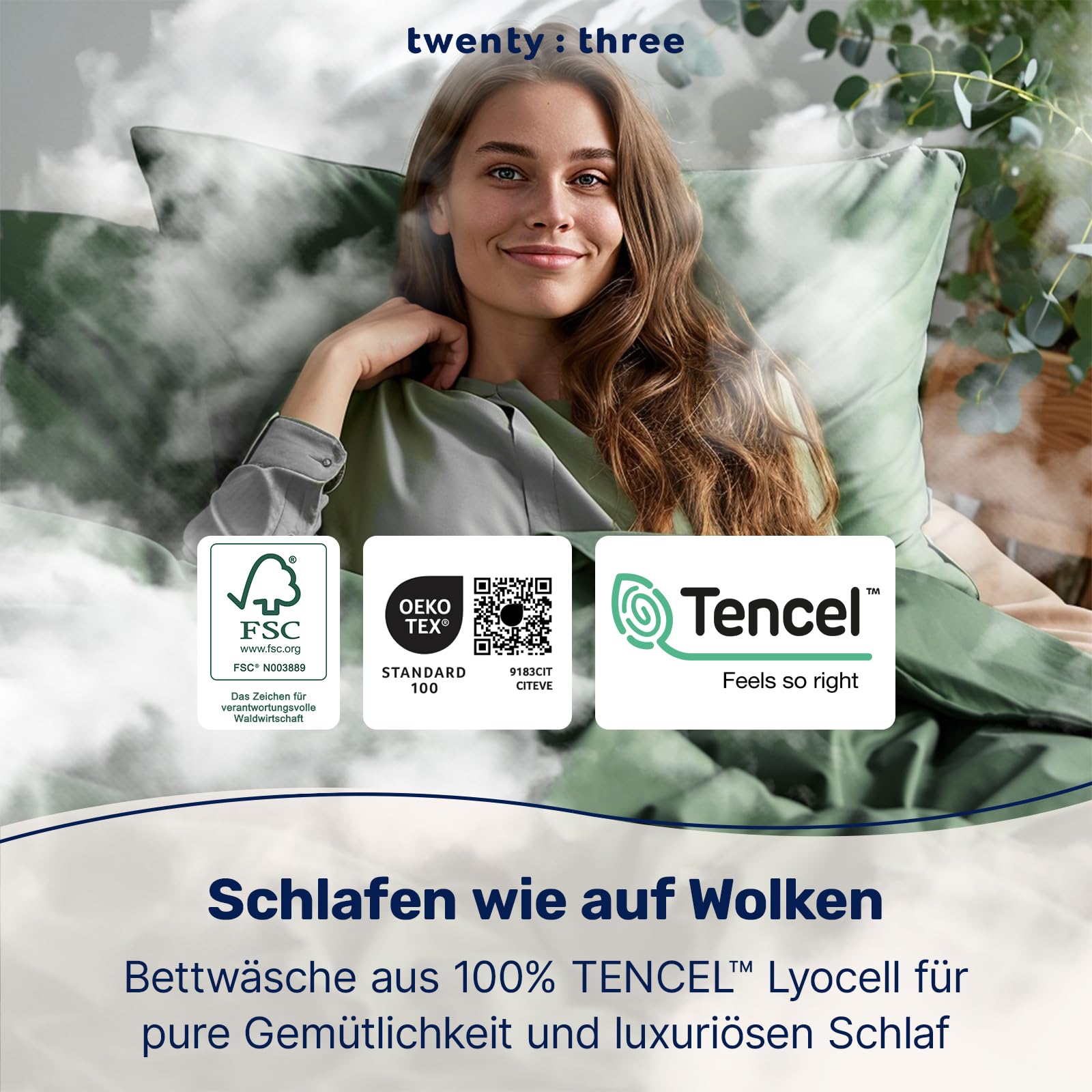 twenty:three Lyocell Deckenbezug 135x200 Forest Green - 100% Tencel - Gewonnen aus Eukalyptus - Hochwertig - Nachhaltig - Atmungsaktiv - Luxus - Hypoallergen