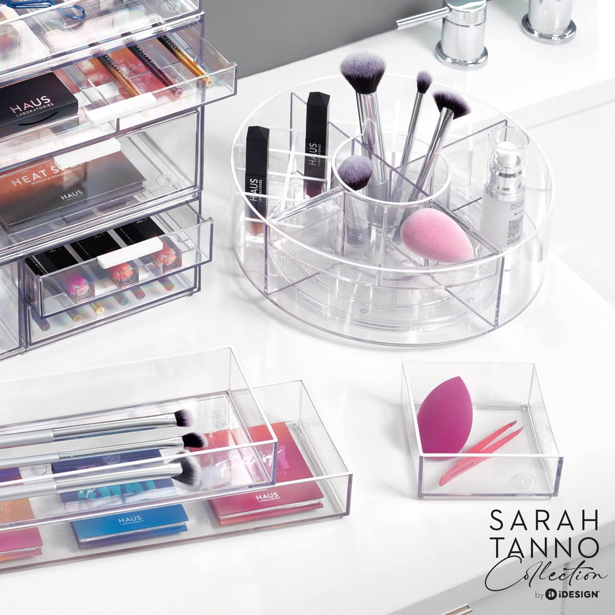 iDesign Sarah Tanno Collection Plastikowy organizer do szuflad, kosmetyczny, 10 x 10 x 5 cm, przezroczysty