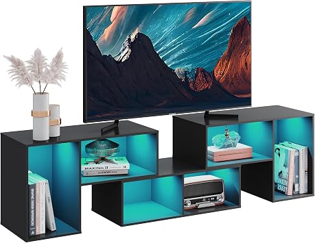 WLIVE TV Stand, Deformable TV Stand with LED Strip, Modern Entertainment Center, Gaming Media 3 Pieces Console Cabinet for Living Room, Bedroom, Black