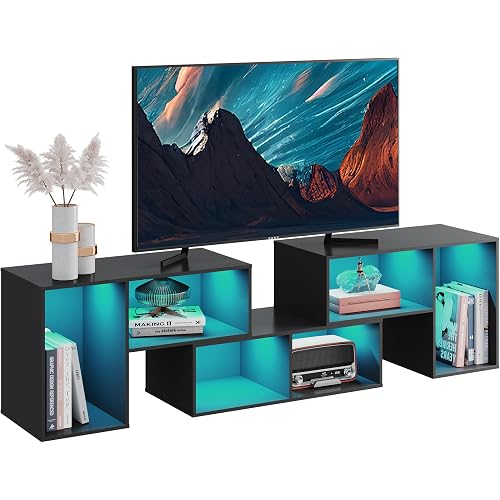 WLIVE TV Stand, Deformable TV Stand with LED Strip, Modern Entertainment Center, Gaming Media 3 Pieces Console Cabinet for Living Room, Bedroom, Black
