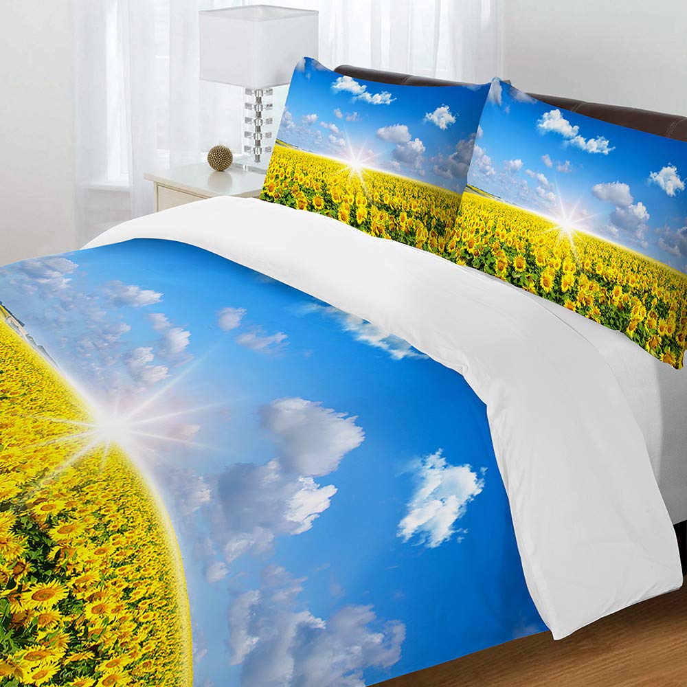 Ensemble de literie 3 pièces housse de couette 2 personnes 200x200 bleu et jaune