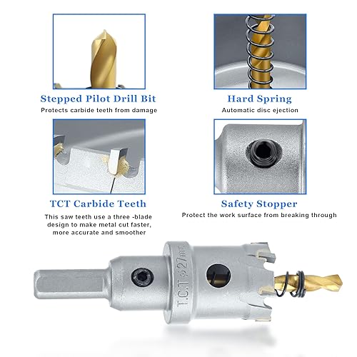 Miniatura 3 de Luomorgo 1-116" 1.063 in TCT Sierra de agujero de carburo de tungsteno con punta de carburo de tungsteno con 2 brocas piloto chapadas en titanio