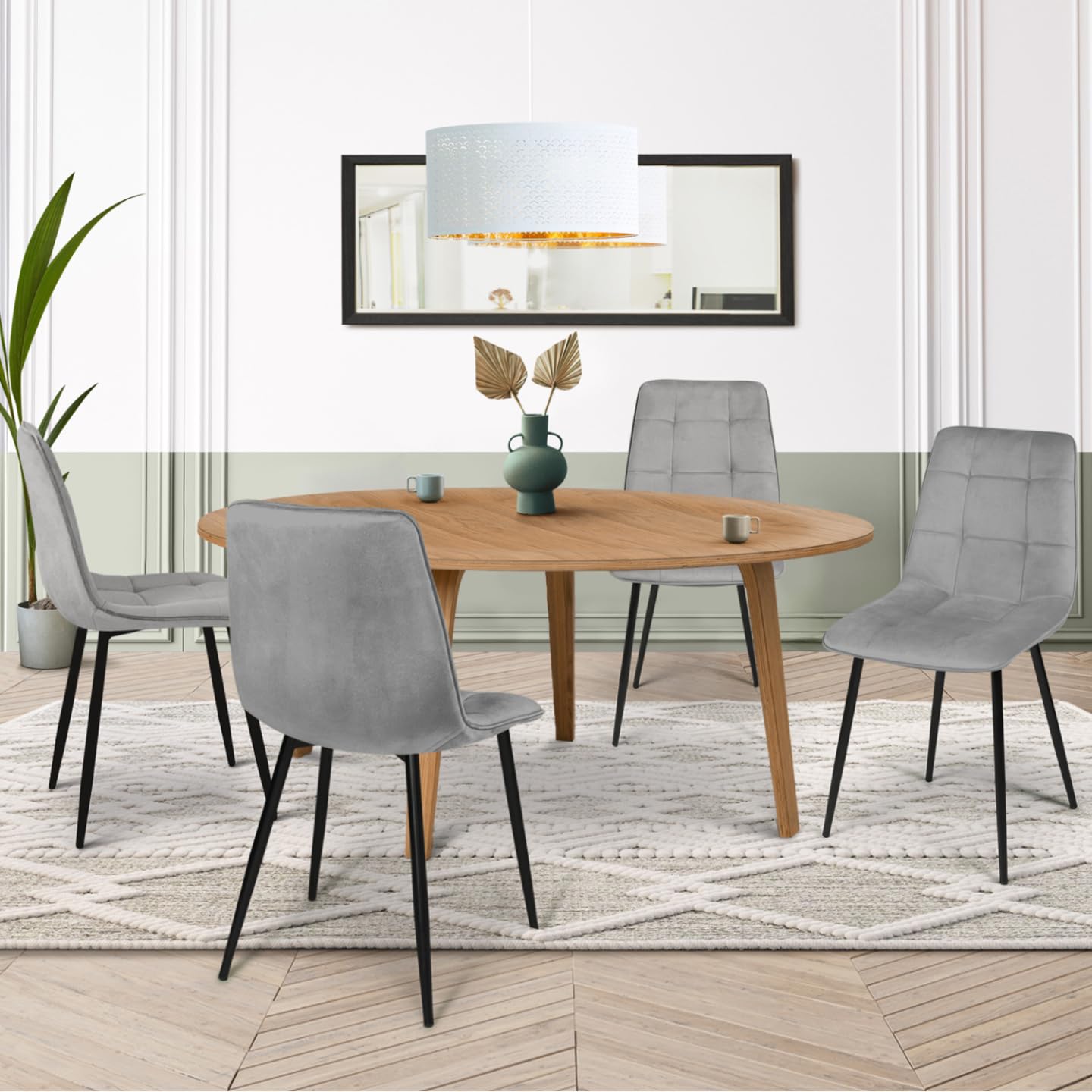 IDMarket - Lote de 4 sillas de comedor MILA de terciopelo gris claro