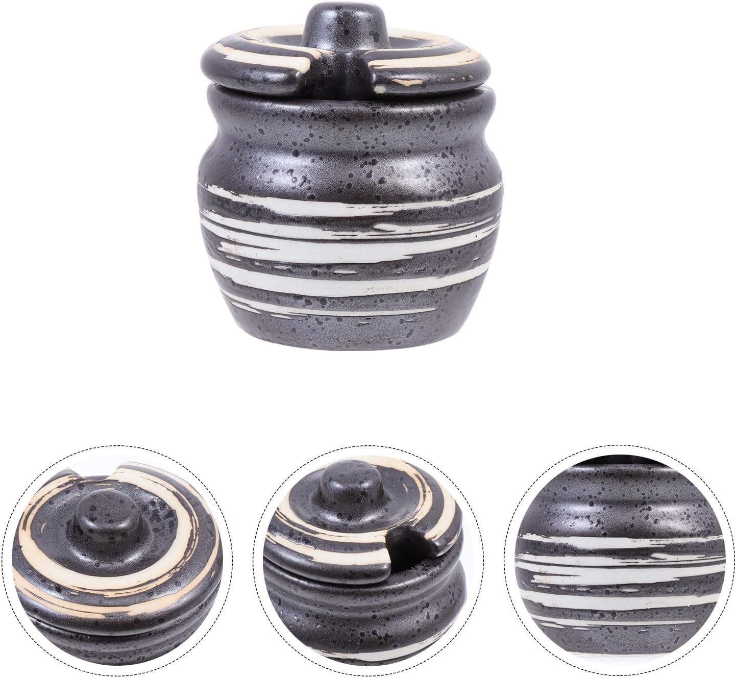 Ceramic Condiment Storage Pot Black Mustard Box for Sugar Pepper