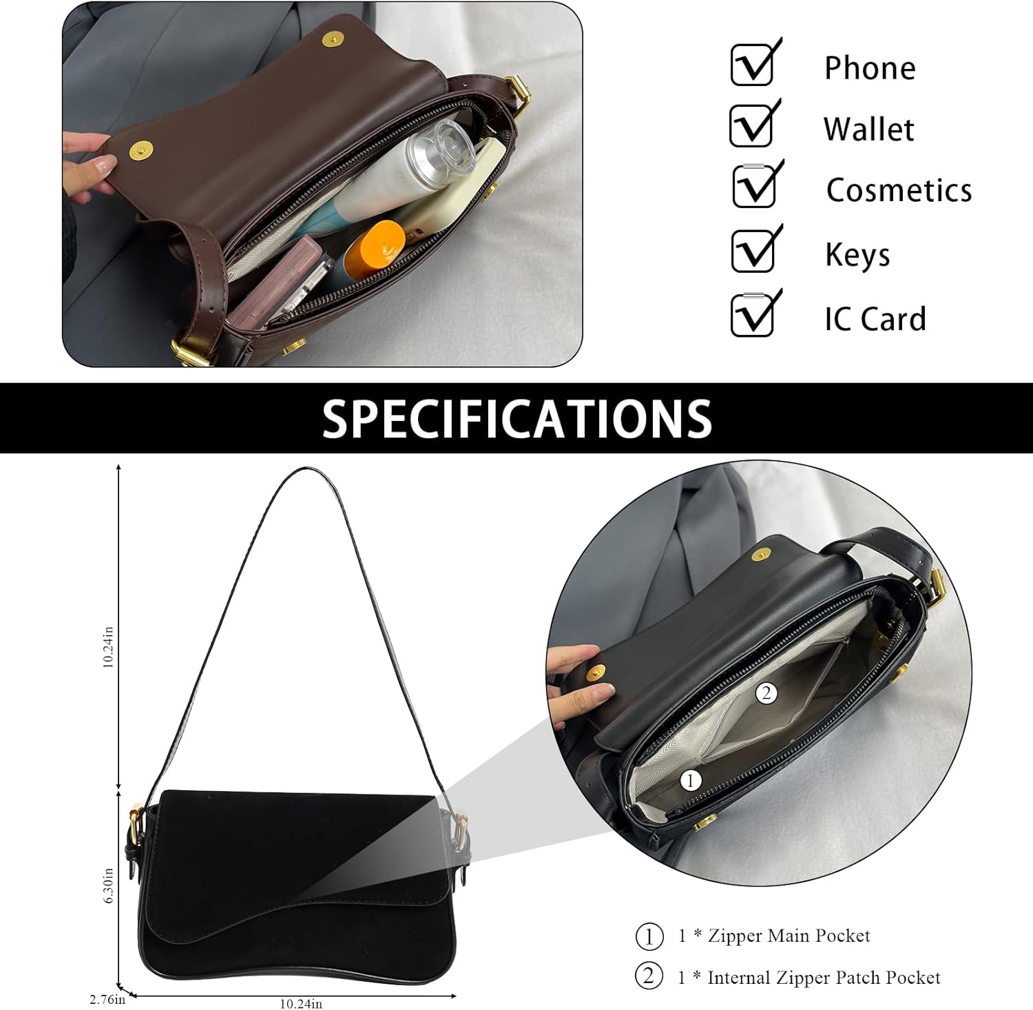 Suede Shoulder Bag Small Suede Purse Handbag with 2 Straps Retro Crossbody Bags for Women - Image 4