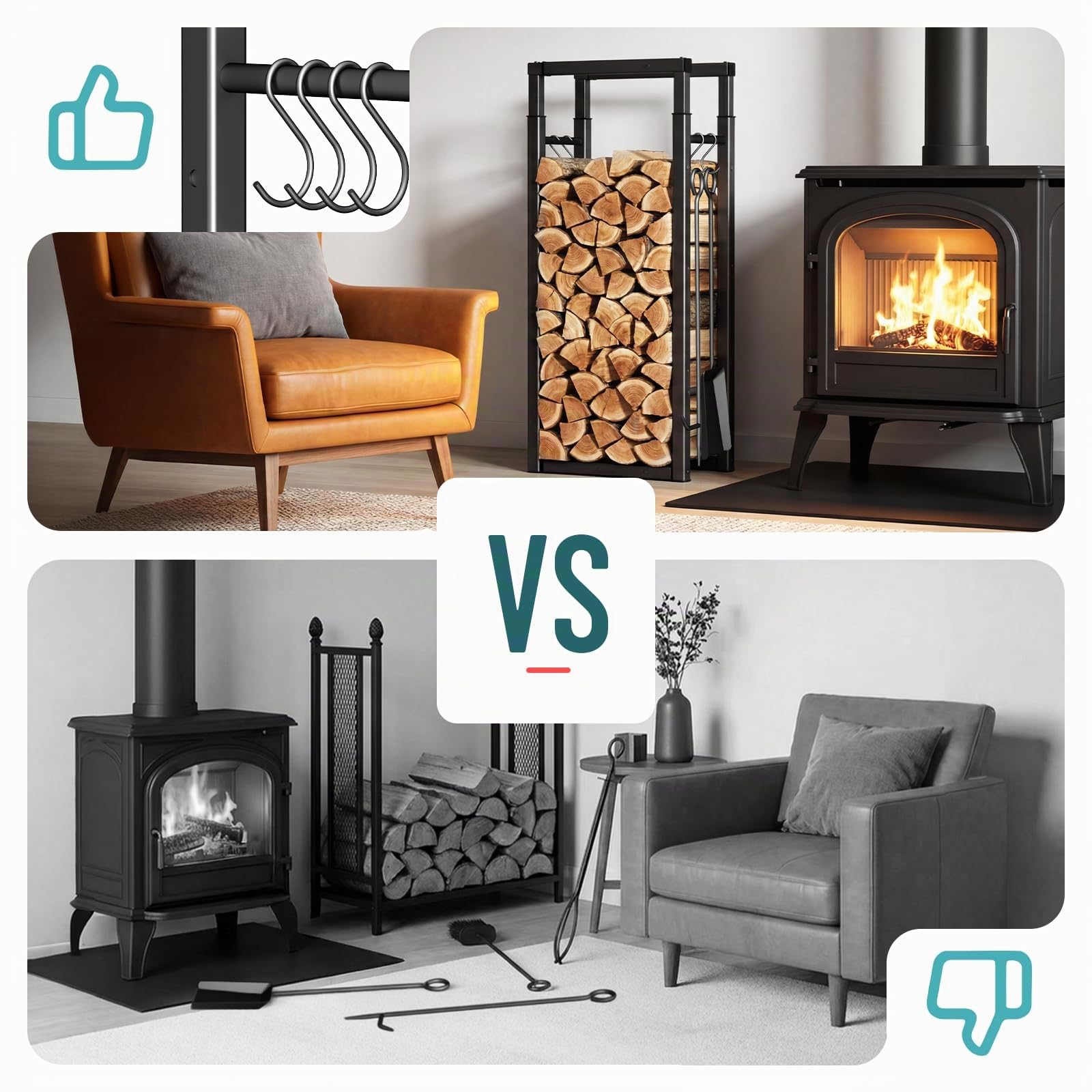 VOUNOT® Soporte de Madera, Estante de Registro de Chimenea, Leñera Registro de Leña, Soporte de Almacenamiento de Madera para Interiores y Exterior, Negro