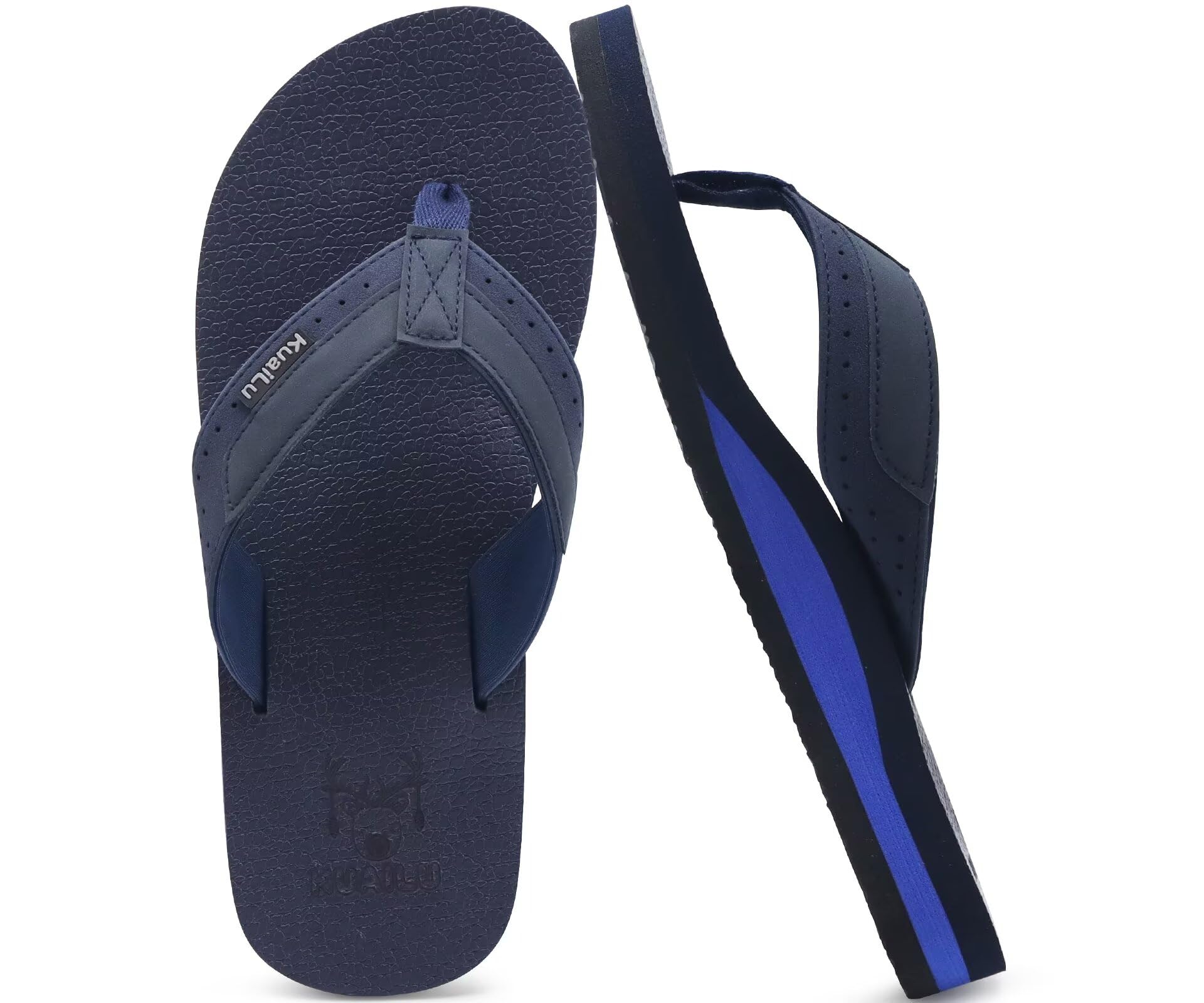 KuaiLu Flip Flops Herren Synthetik Leder Bade Comfy Sandalen | Breite Füße Badelatschen Yoga Schaum Sommer Strand Zehentrenner