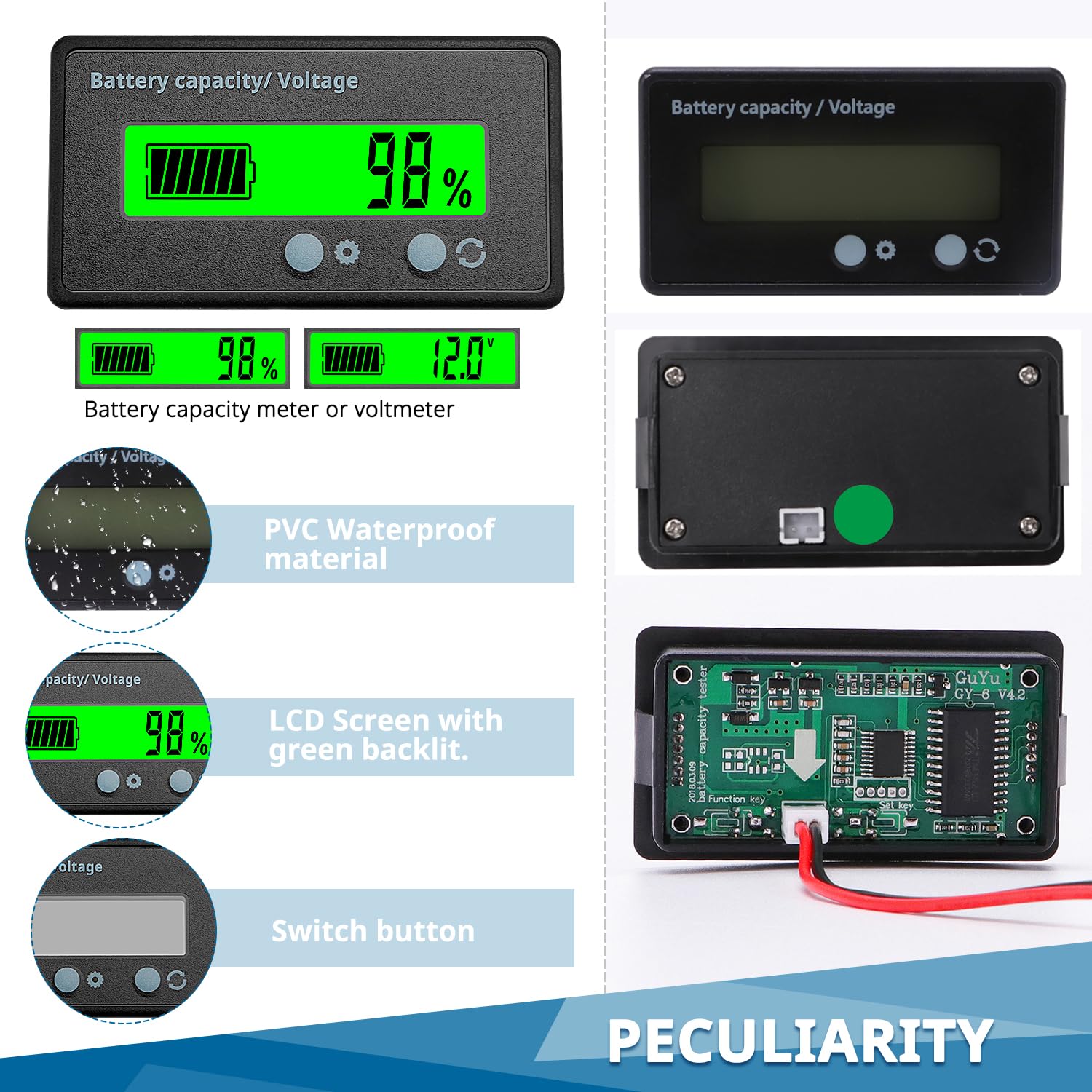 Misuratore di Voltmetro Batteria Universale Tester DC 12-48V Display LCD